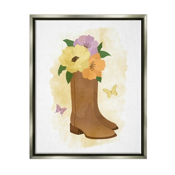 Stupell Industries Blooming Country Boots Botanical & Floral Painting Gray Floater Framed Canvas Art Print Wall Art, 17 x 21