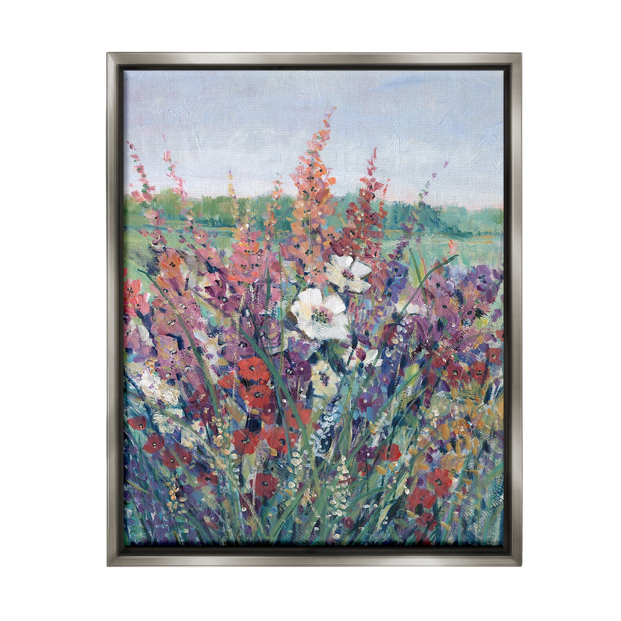 Stupell Industries Blooming Country Botanicals Botanical & Floral Painting Gray Floater Framed Canvas Art Print Wall Art, 17 x 21