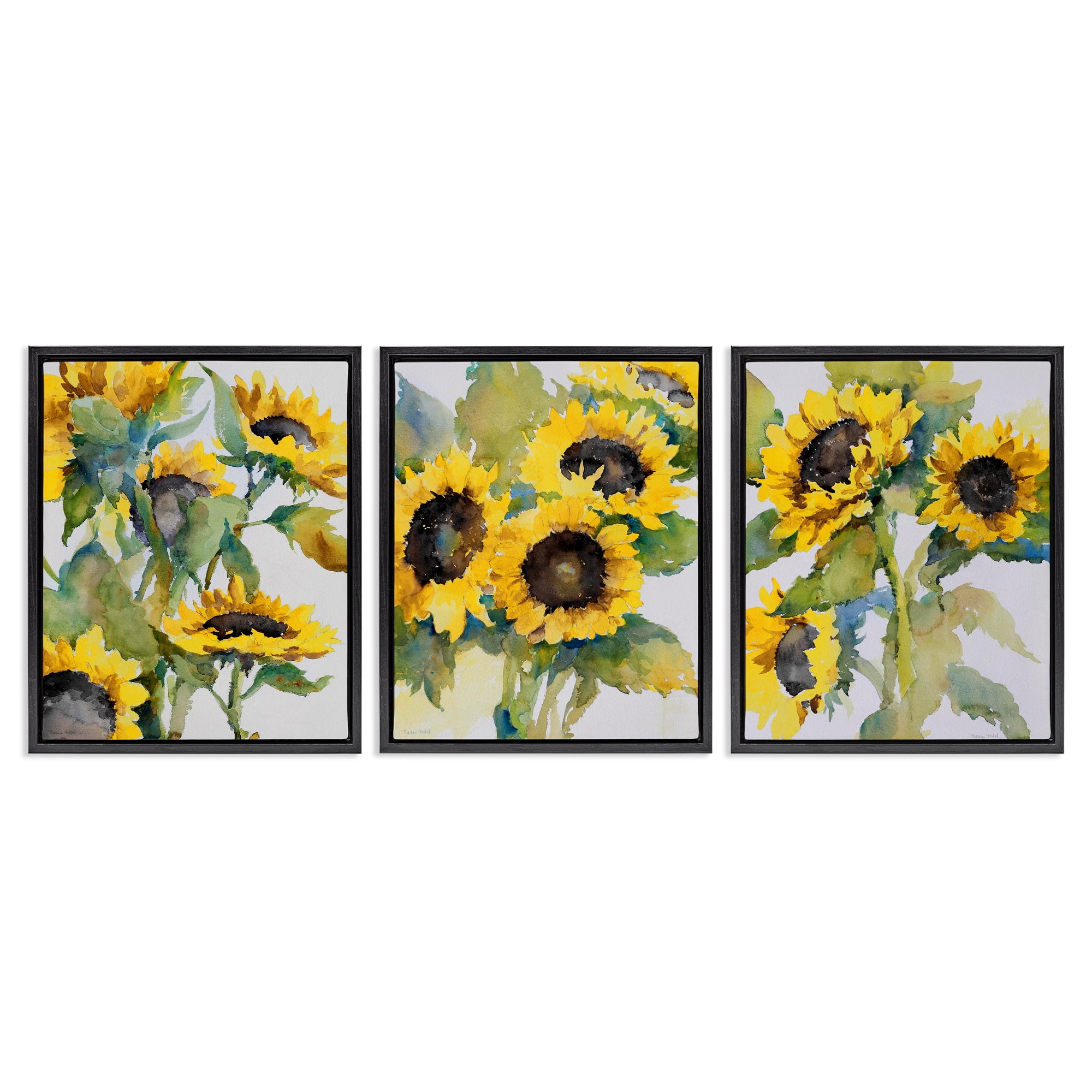 Stupell Industries Blooming Country Sunflowers Plants & Flowers Painting Black Floater Framed Canvas Art Print Wall Art, 25 x 31, Set of 3