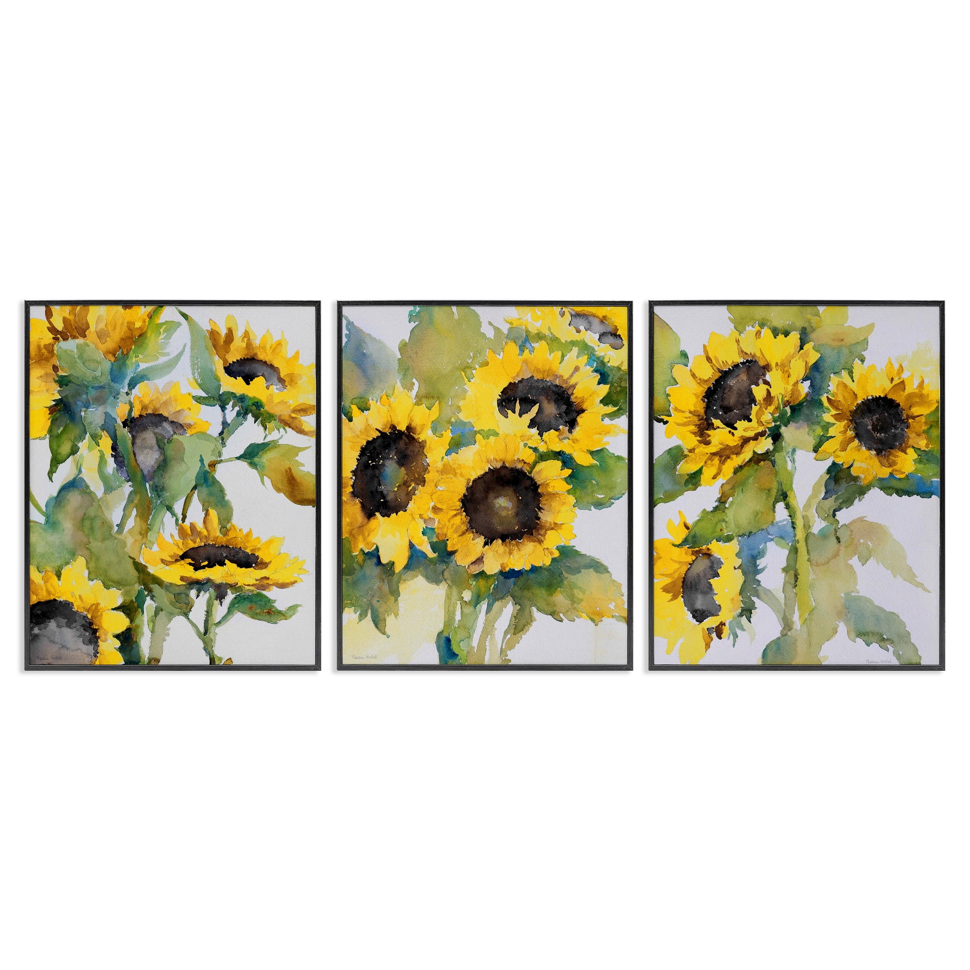 Stupell Industries Blooming Country Sunflowers Plants & Flowers Painting Black Framed Art Print Wall Art, 11 x 14, Set of 3