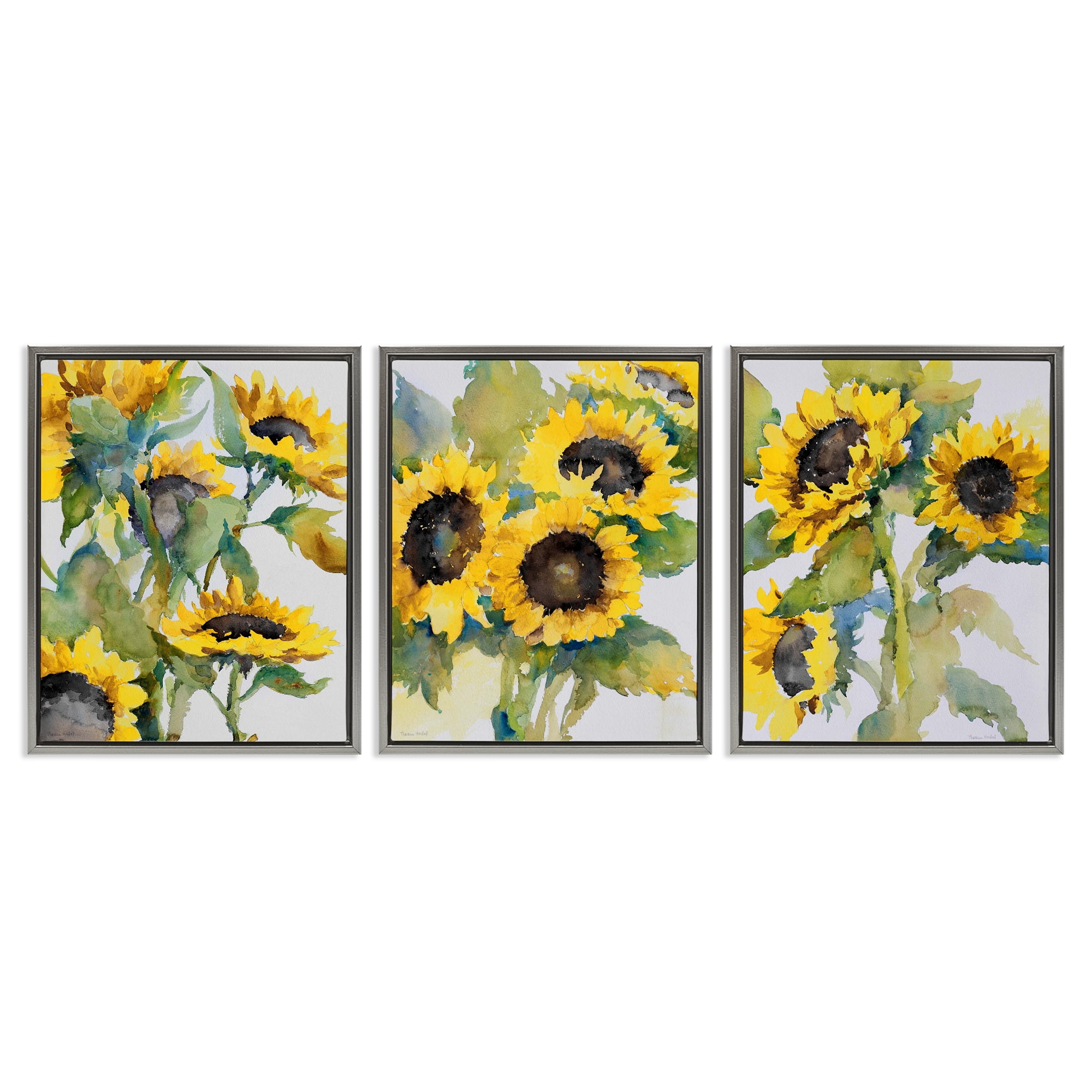 Stupell Industries Blooming Country Sunflowers Plants & Flowers Painting Gray Floater Framed Canvas Art Print Wall Art, 17 x 21, Set of 3