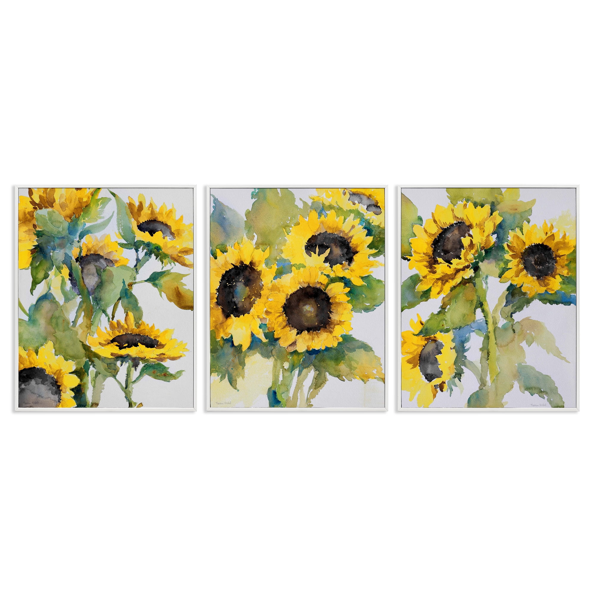 Stupell Industries Blooming Country Sunflowers Plants & Flowers Painting White Framed Art Print Wall Art, 16 x 20, Set of 3