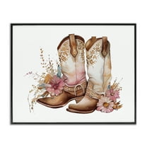 Stupell Industries Blooming Cowboy Boots Plants & Flowers Painting Black Framed Art Print Wall Art, 14 x 11