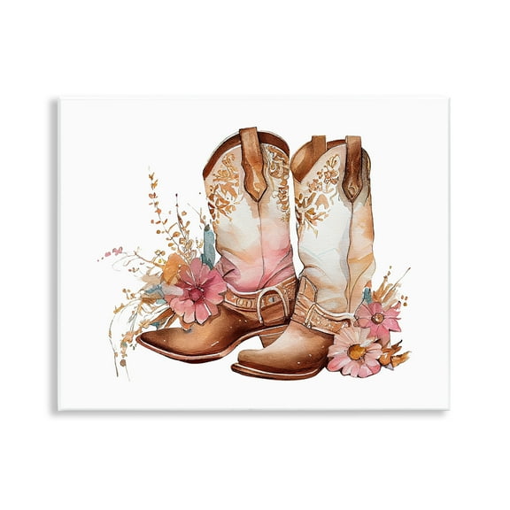 Stupell Industries Blooming Cowboy Boots Plants & Flowers Painting Unframed Art Print Wall Art, 14 x 11