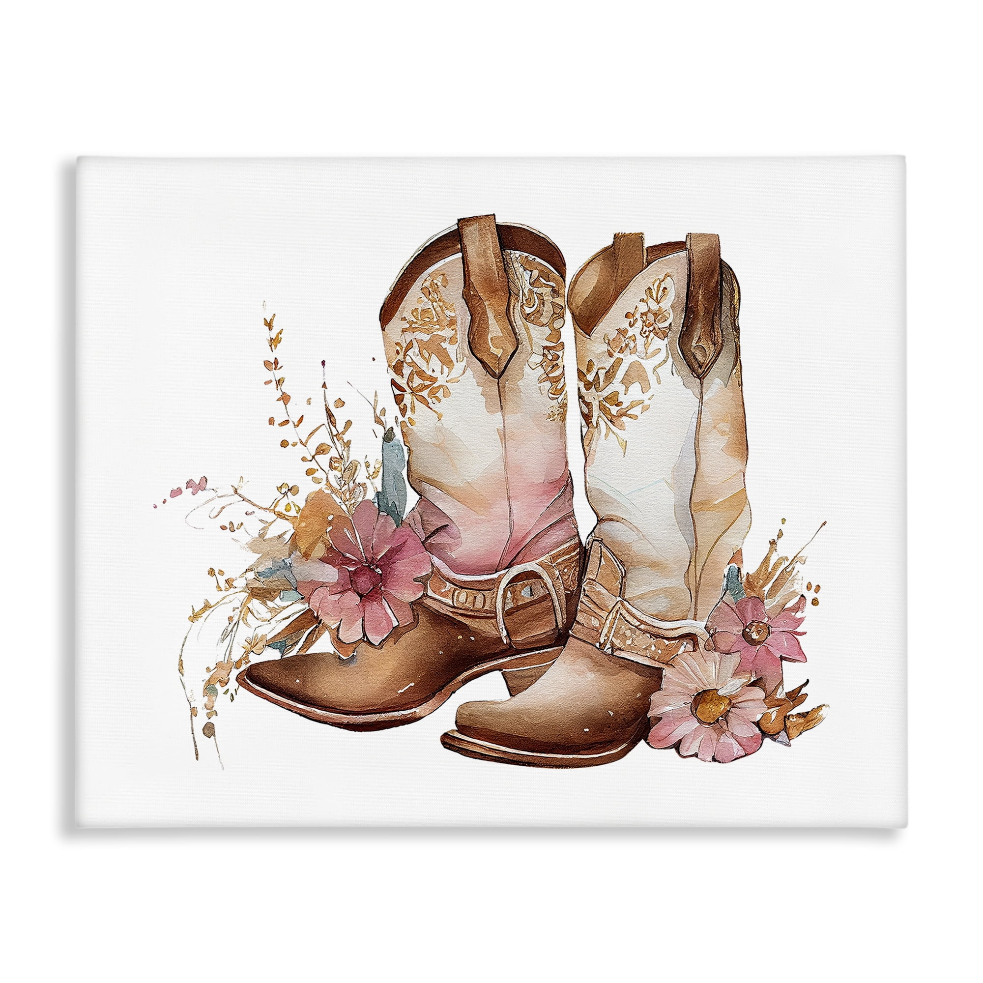 Stupell Industries Blooming Cowboy Boots Plants & Flowers Painting Wrapped Canvas Art Print Wall Art, 30 x 24
