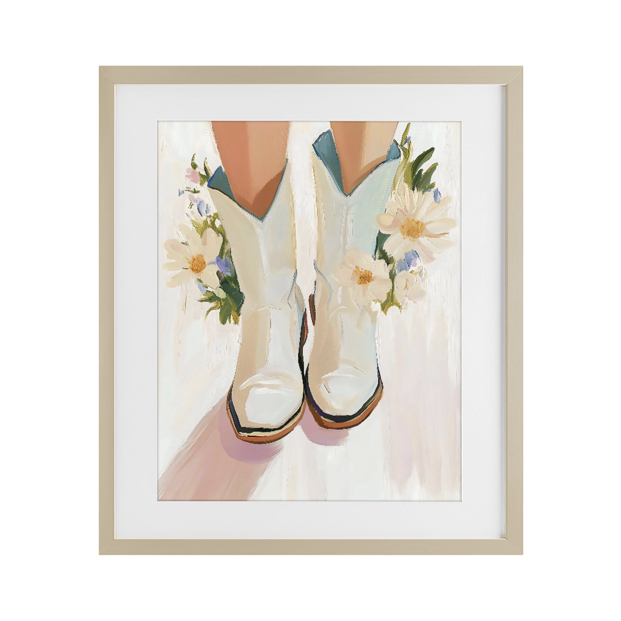 Stupell Industries Blooming Cowgirl Boots Birch Framed Print Under Glass, design by The Prints Vibe