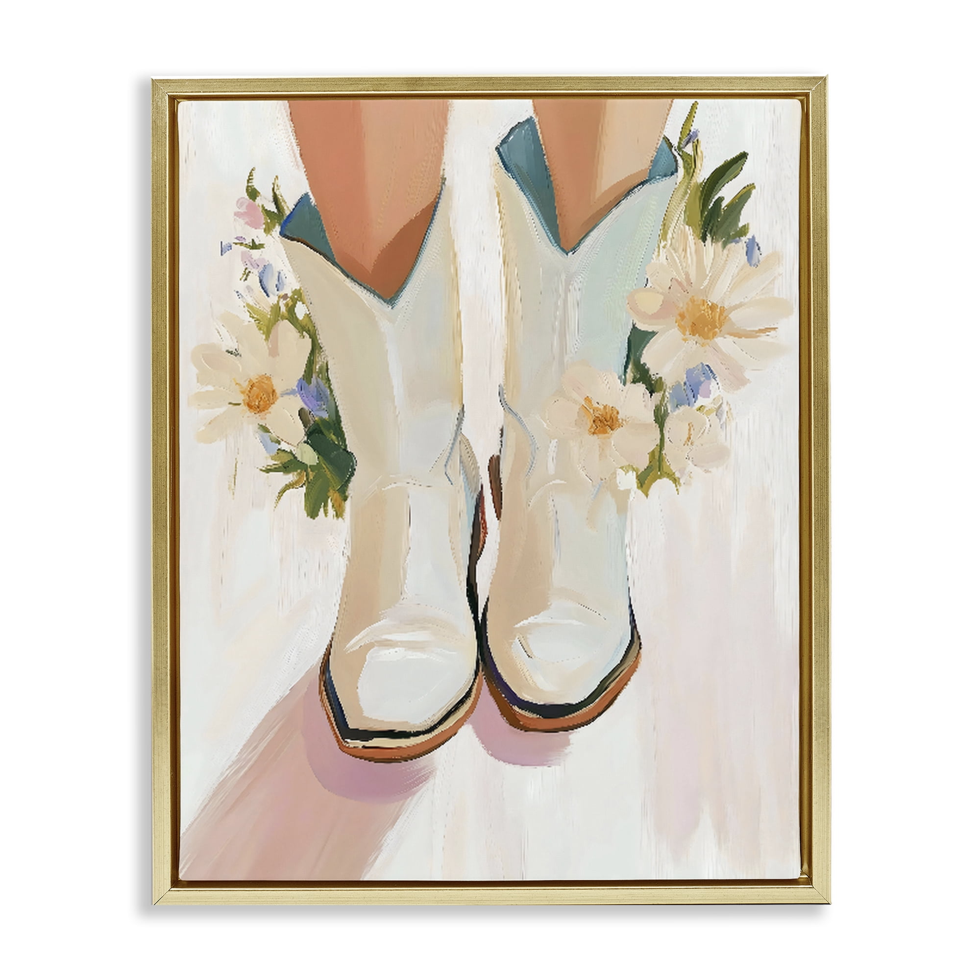 Stupell Industries Blooming Cowgirl Boots Gold Framed Floater Canvas Wall Art, design by The Prints Vibe
