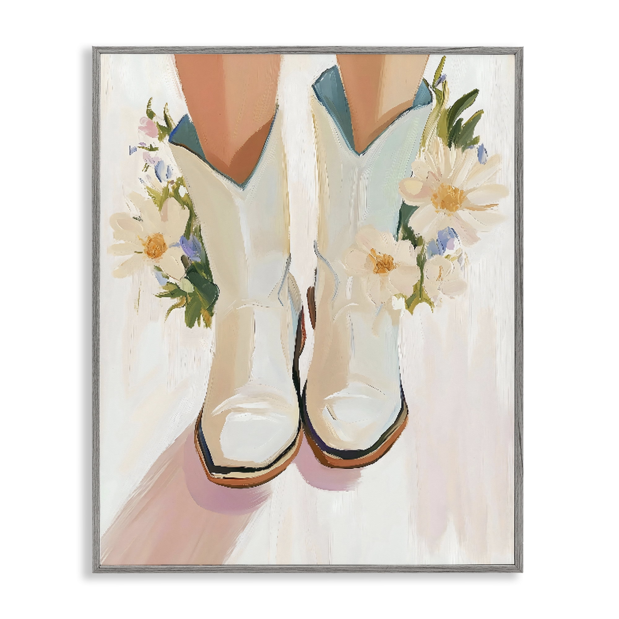 Stupell Industries Blooming Cowgirl Boots Gray Framed Giclee Art, design by The Prints Vibe