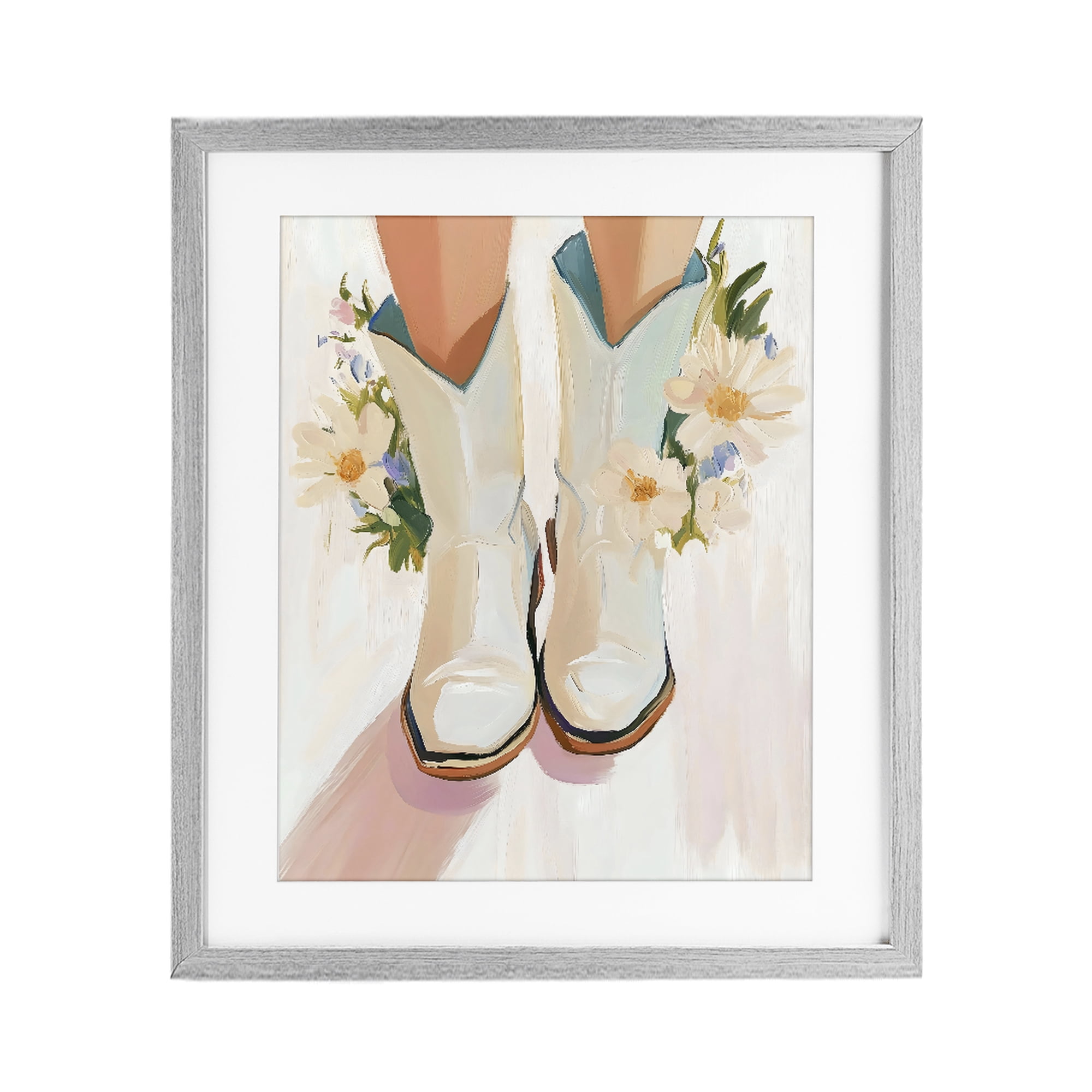 Stupell Industries Blooming Cowgirl Boots Gray Framed Print Under Glass, design by The Prints Vibe