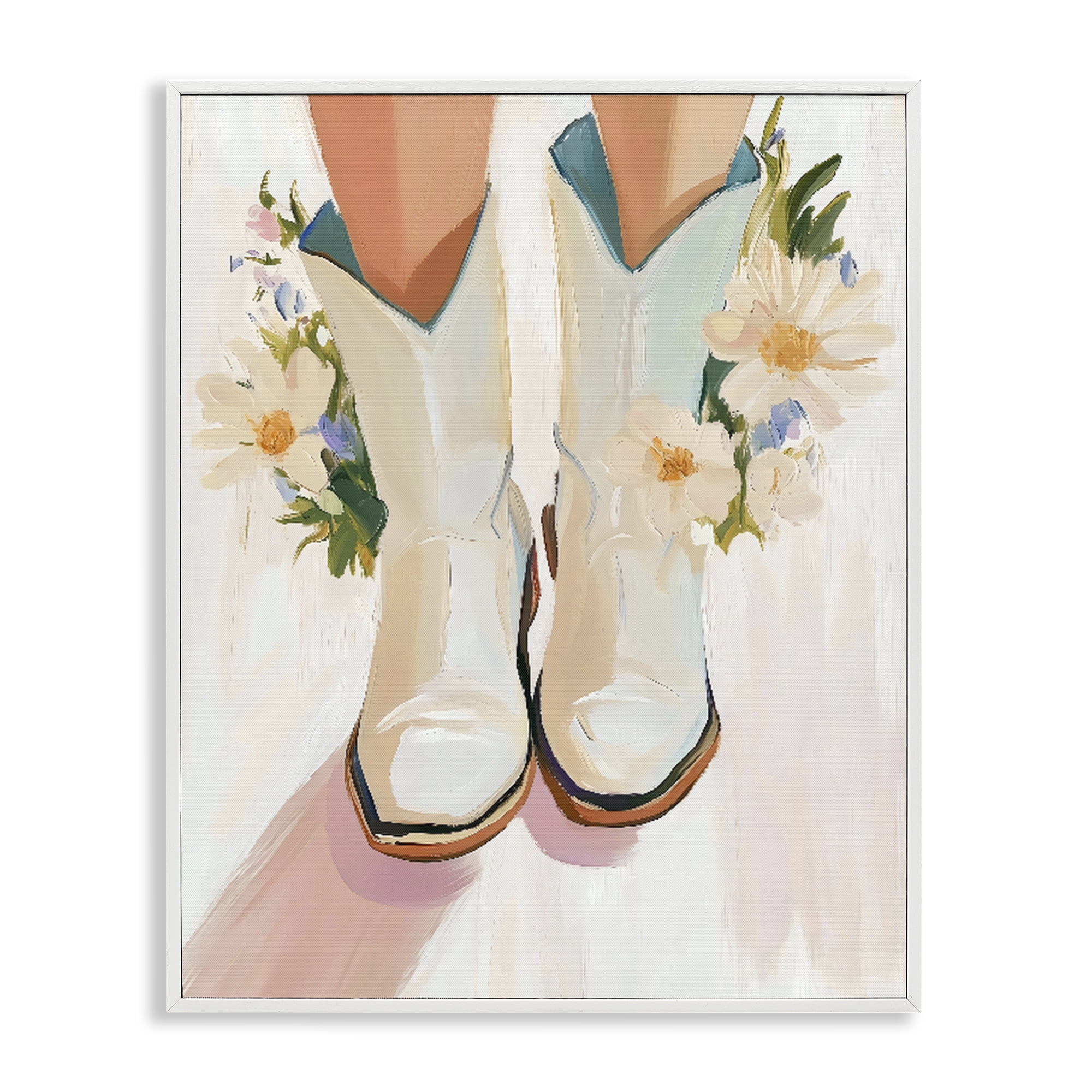 Stupell Industries Blooming Cowgirl Boots White Framed Giclee Art, design by The Prints Vibe