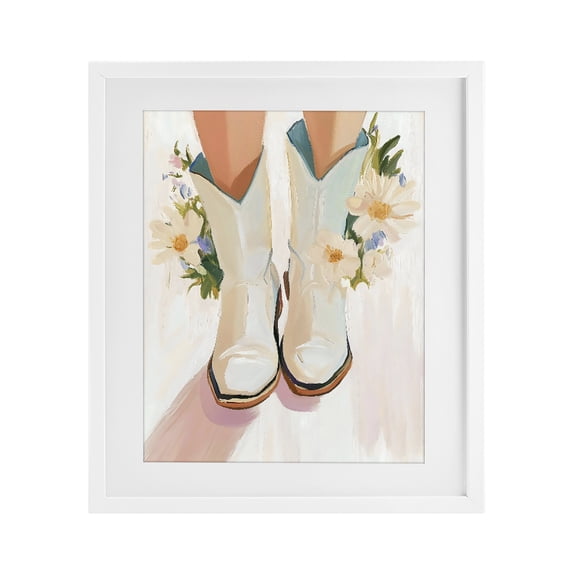 Stupell Industries Modern Blooming Cowgirl Boots White Framed Print Under Glass, 13 x 16, by The Prints Vibe