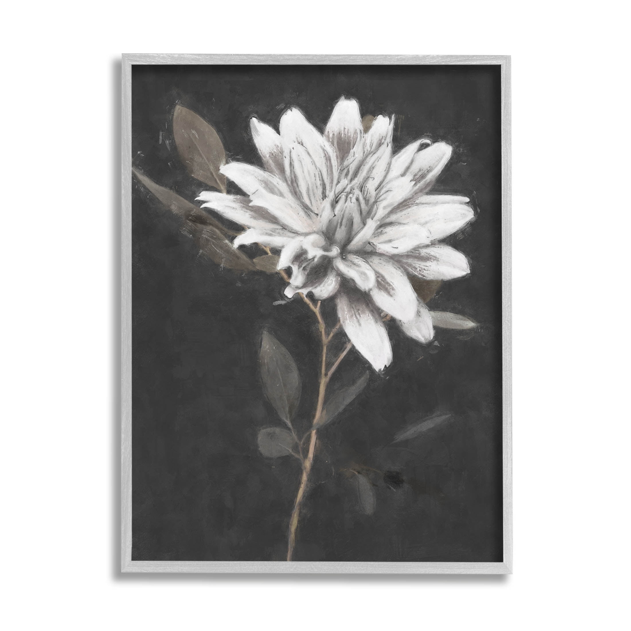 Stupell Industries Blooming Dahlia Flower Black Background Painting Gray Framed Art Print Wall Art, Design by Nina Blue