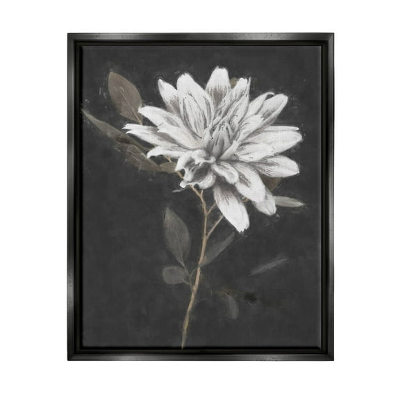 Stupell Industries Blooming Dahlia Flower Black Background Painting Jet Black Floating Framed Canvas Print Wall Art, Design by Nina Blue