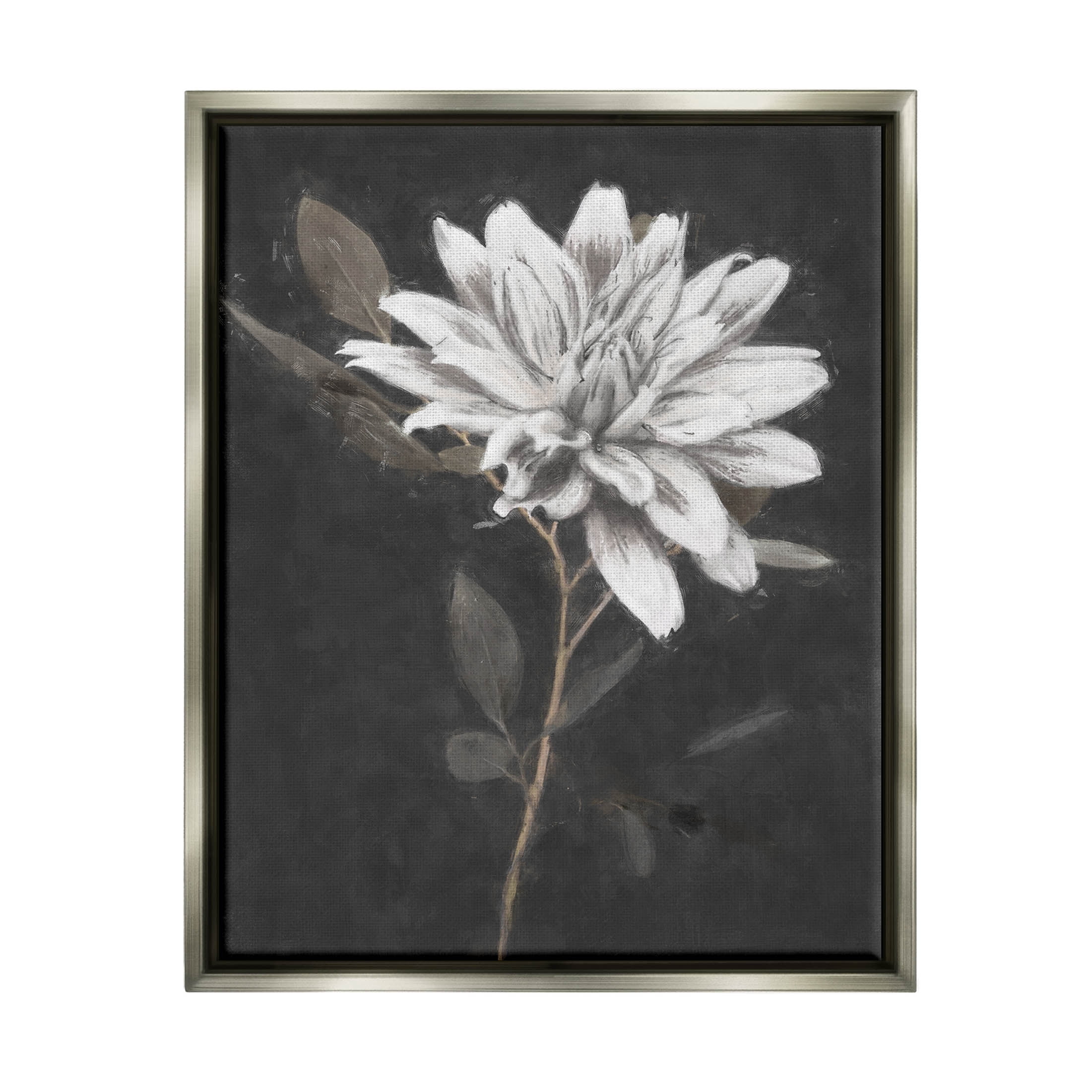 Stupell Industries Blooming Dahlia Flower Black Background Painting Luster Gray Floating Framed Canvas Print Wall Art, Design by Nina Blue