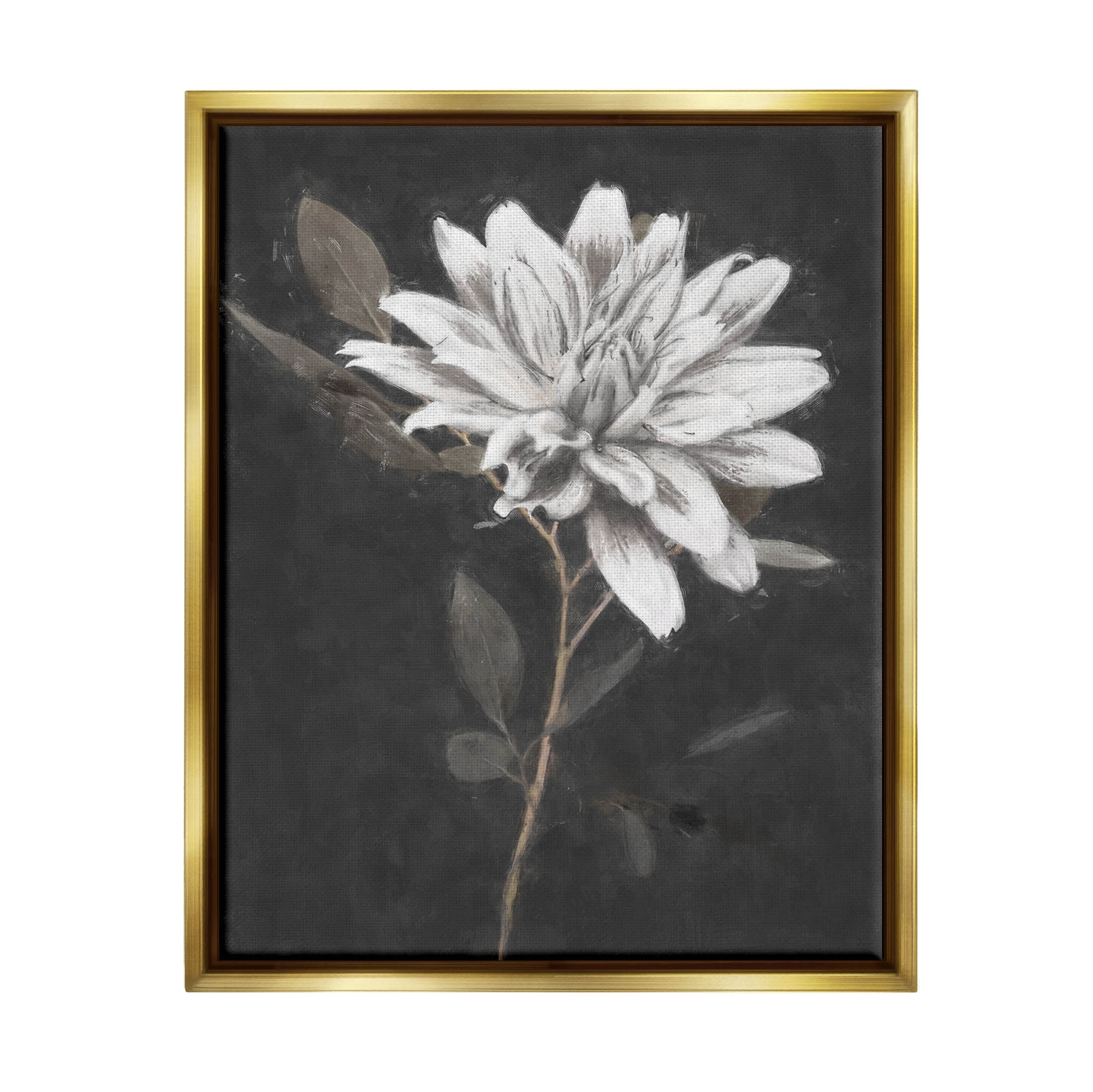 Stupell Industries Blooming Dahlia Flower Black Background Painting Metallic Gold Floating Framed Canvas Print Wall Art, Design by Nina Blue