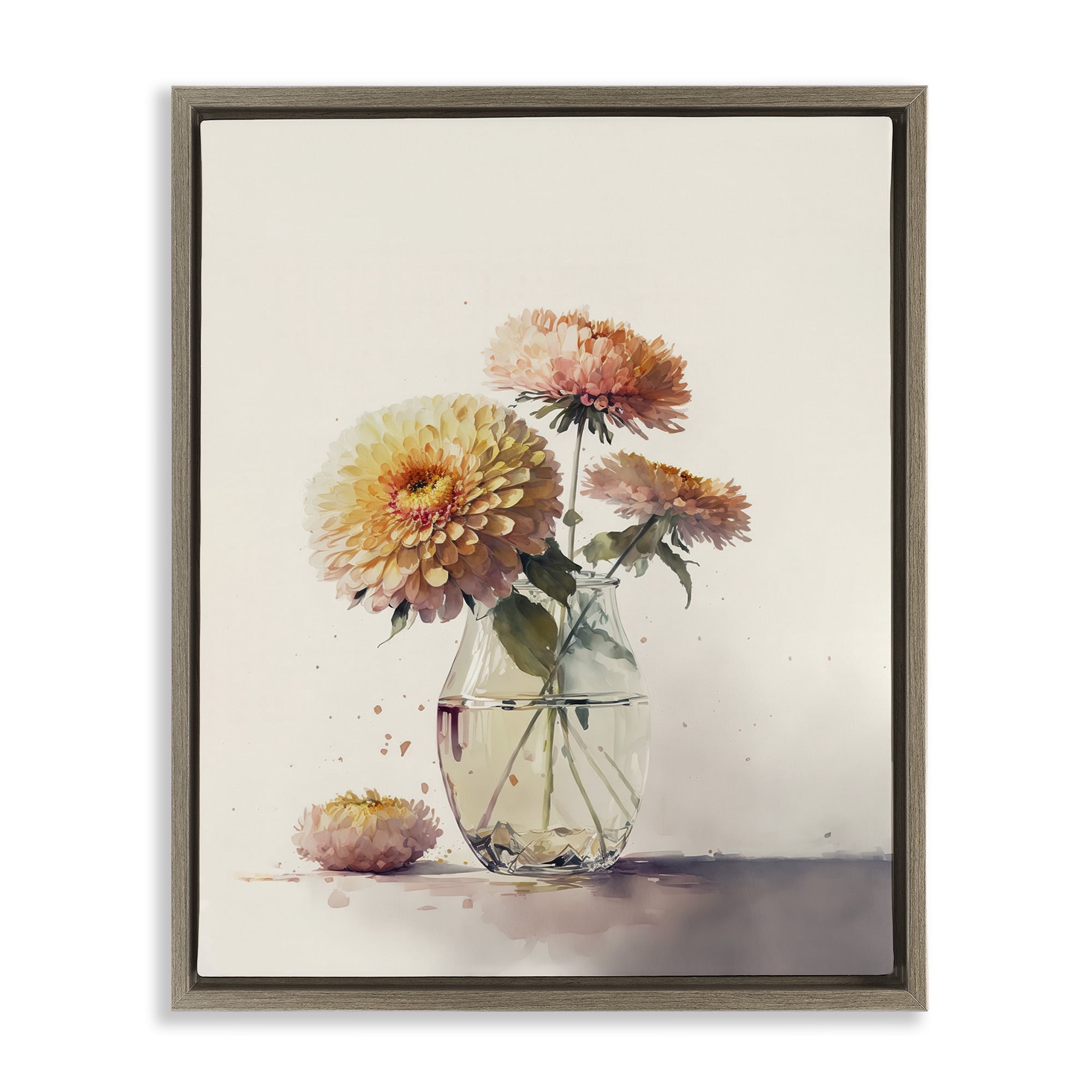 Stupell Industries Blooming Dahlias Painting Botanical & Floral Painting Brown Floater Framed Canvas Art Print Wall Art, 17 x 21