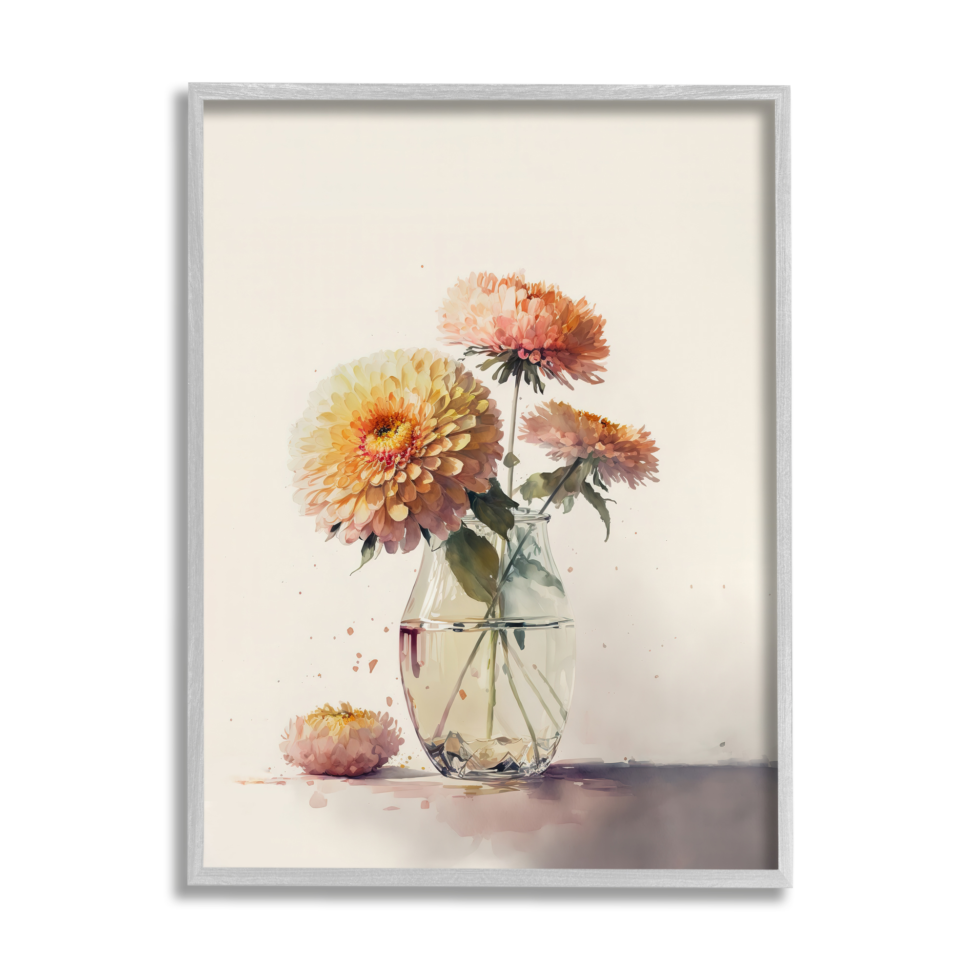 Stupell Industries Blooming Dahlias Painting Botanical & Floral Painting Gray Framed Art Print Wall Art, 11 x 14