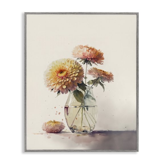 Stupell Industries Traditional Blooming Dahlias Gray Framed Giclee Art, 11 x 14, by Leah McLean