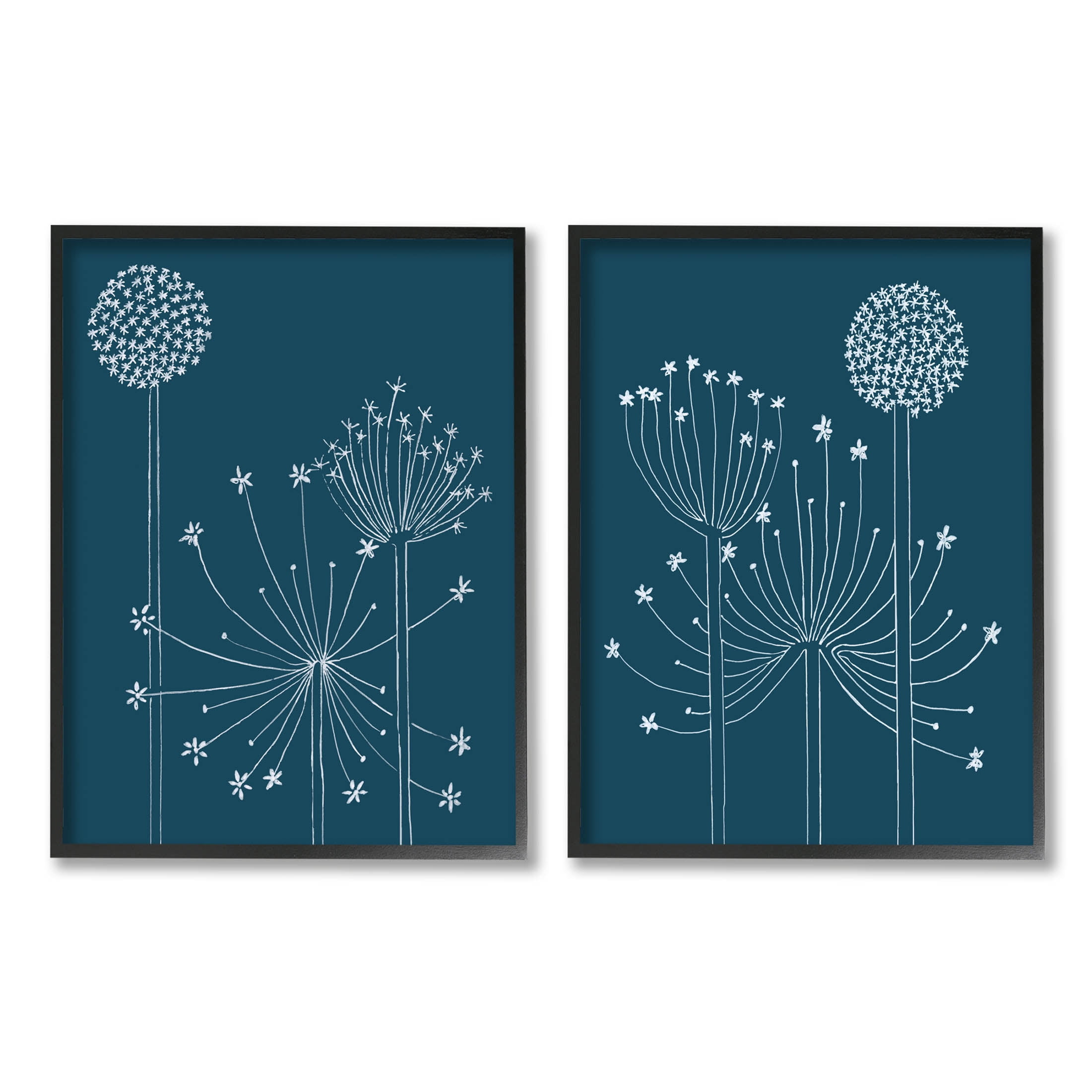Stupell Industries Blooming Dandelions Line Drawing Graphic Art Black Framed Art Print Wall Art, Set of 2, Design by Alicia Longley