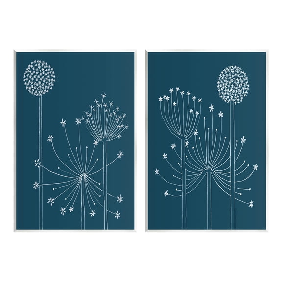 Stupell Industries Blooming Dandelions Line Drawing Graphic Art Unframed Art Print Wall Art, Set of 2, Design by Alicia Longley
