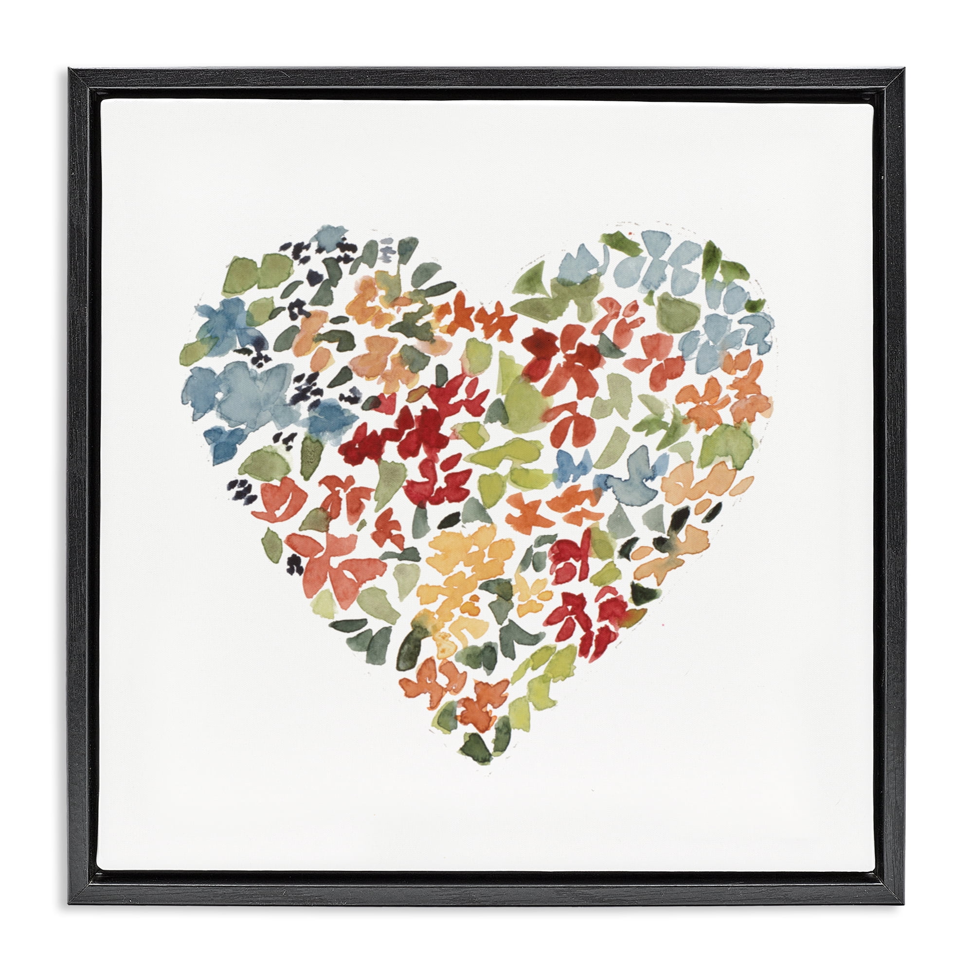 Stupell Industries Blooming Earth Tone Heart Black Framed Floater Canvas Wall Art, design by Lanie Loreth