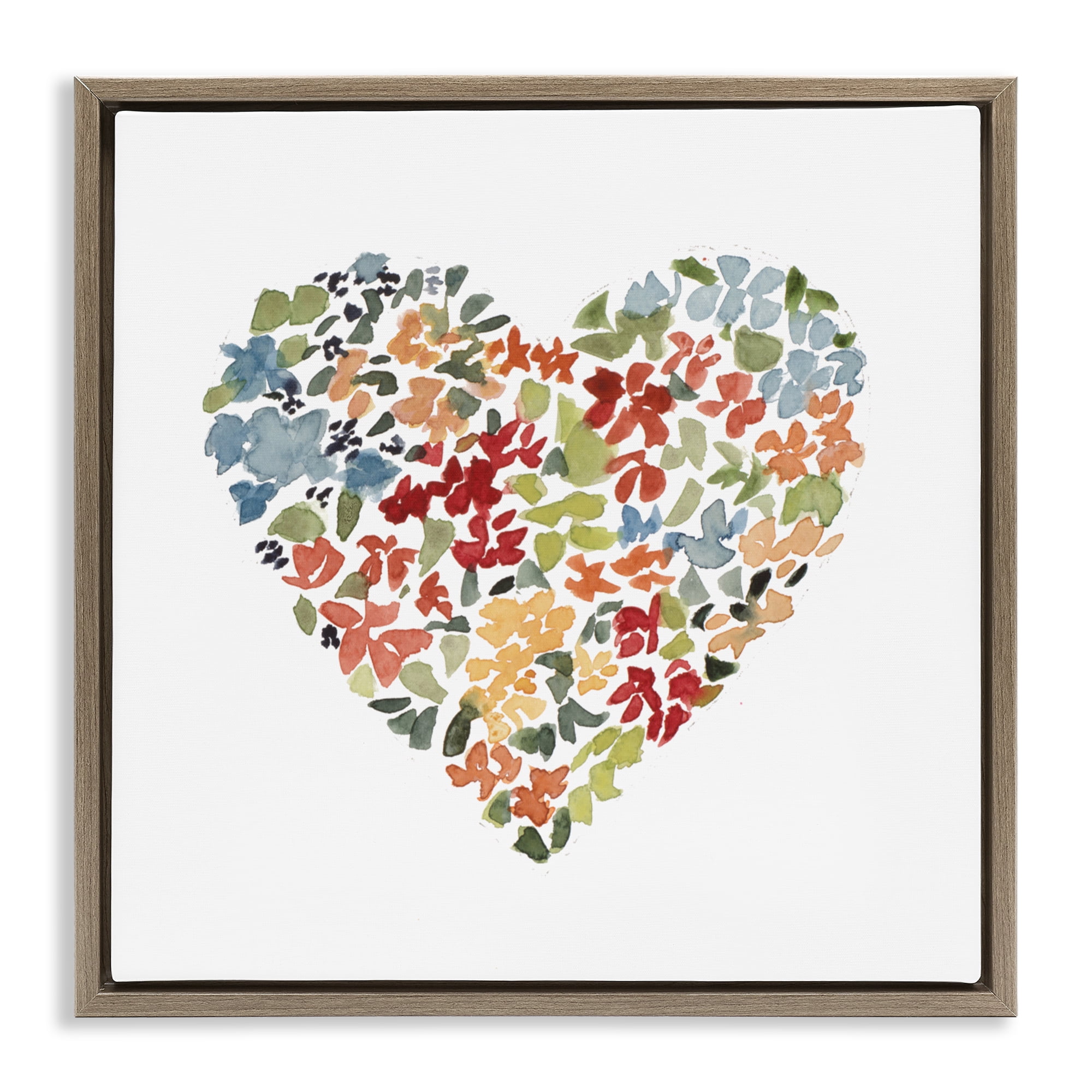 Stupell Industries Blooming Earth Tone Heart Brown Framed Floater Canvas Wall Art, design by Lanie Loreth