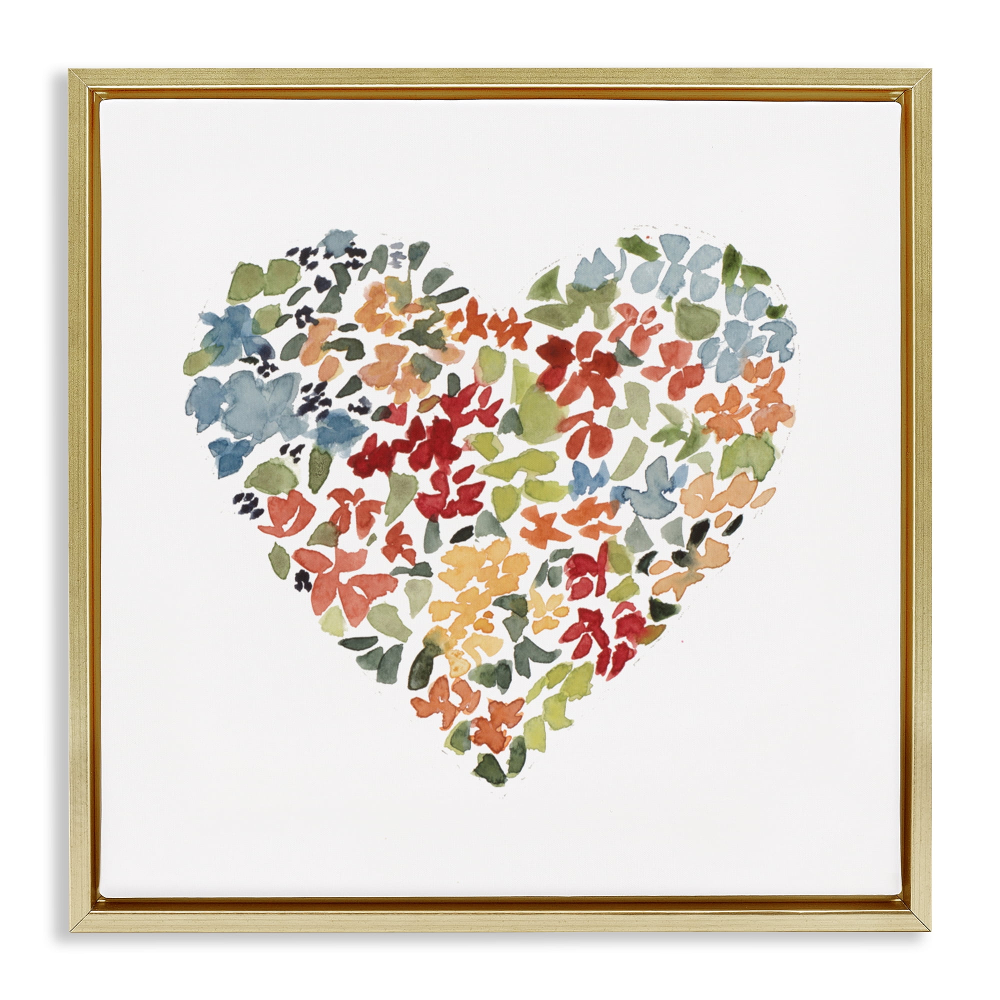 Stupell Industries Blooming Earth Tone Heart Gold Framed Floater Canvas Wall Art, design by Lanie Loreth