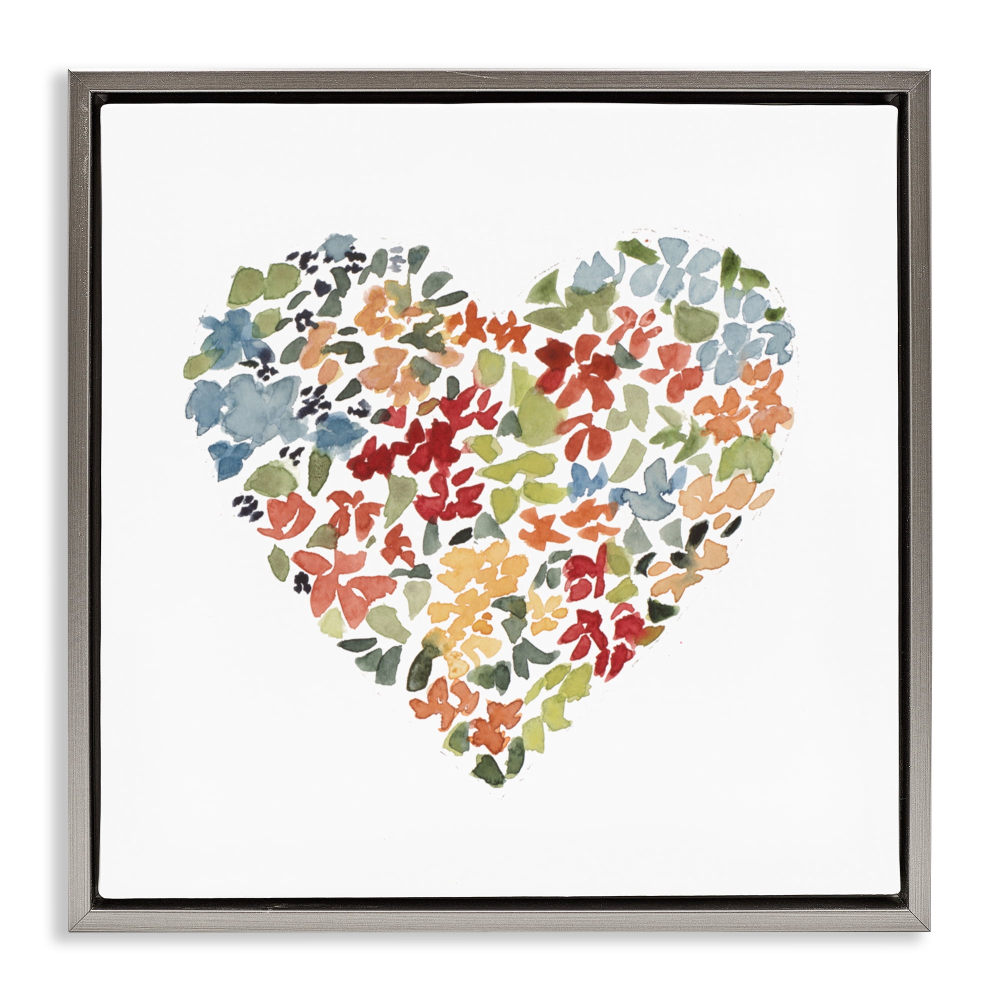 Stupell Industries Blooming Earth Tone Heart Gray Framed Floater Canvas Wall Art, design by Lanie Loreth