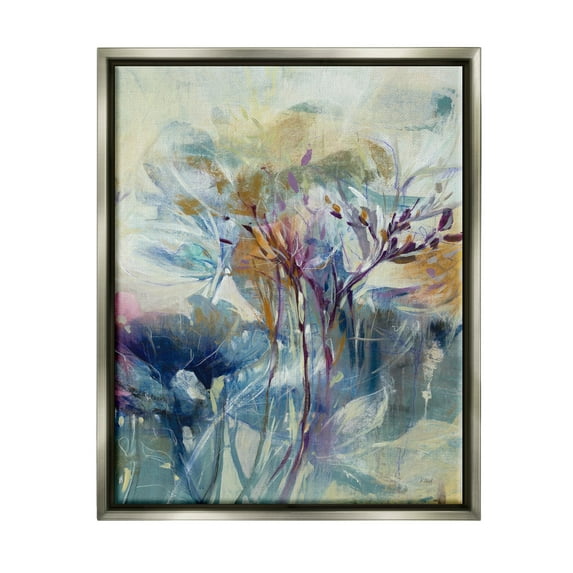 Stupell Industries Blooming Floral Blossoms Layered Botanical Outline Painting Painting Luster Gray Floating Framed Canvas Print Wall Art, Design by K. Nari