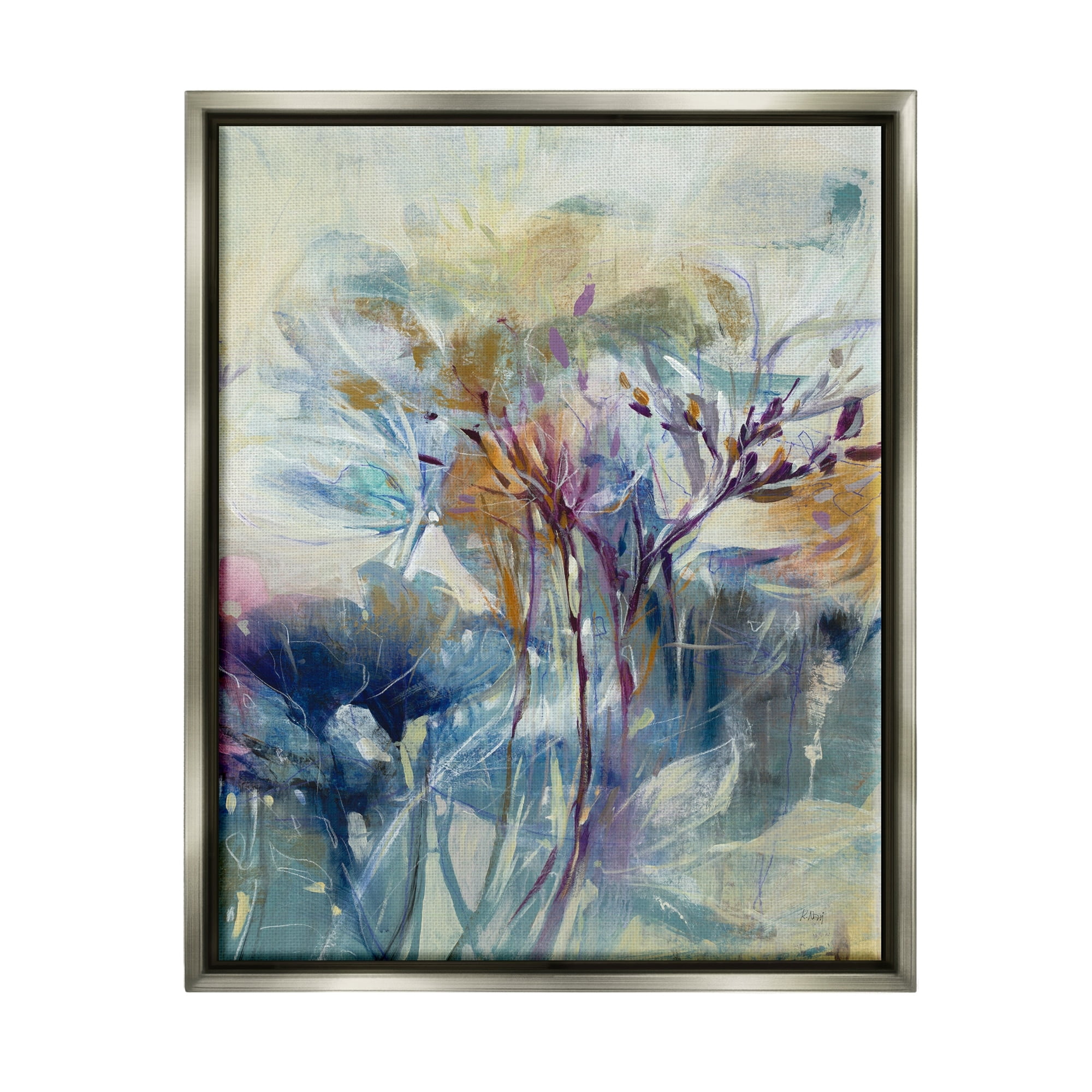 Stupell Industries Blooming Floral Blossoms Layered Botanical Outline Painting Painting Luster Gray Floating Framed Canvas Print Wall Art, Design by K. Nari