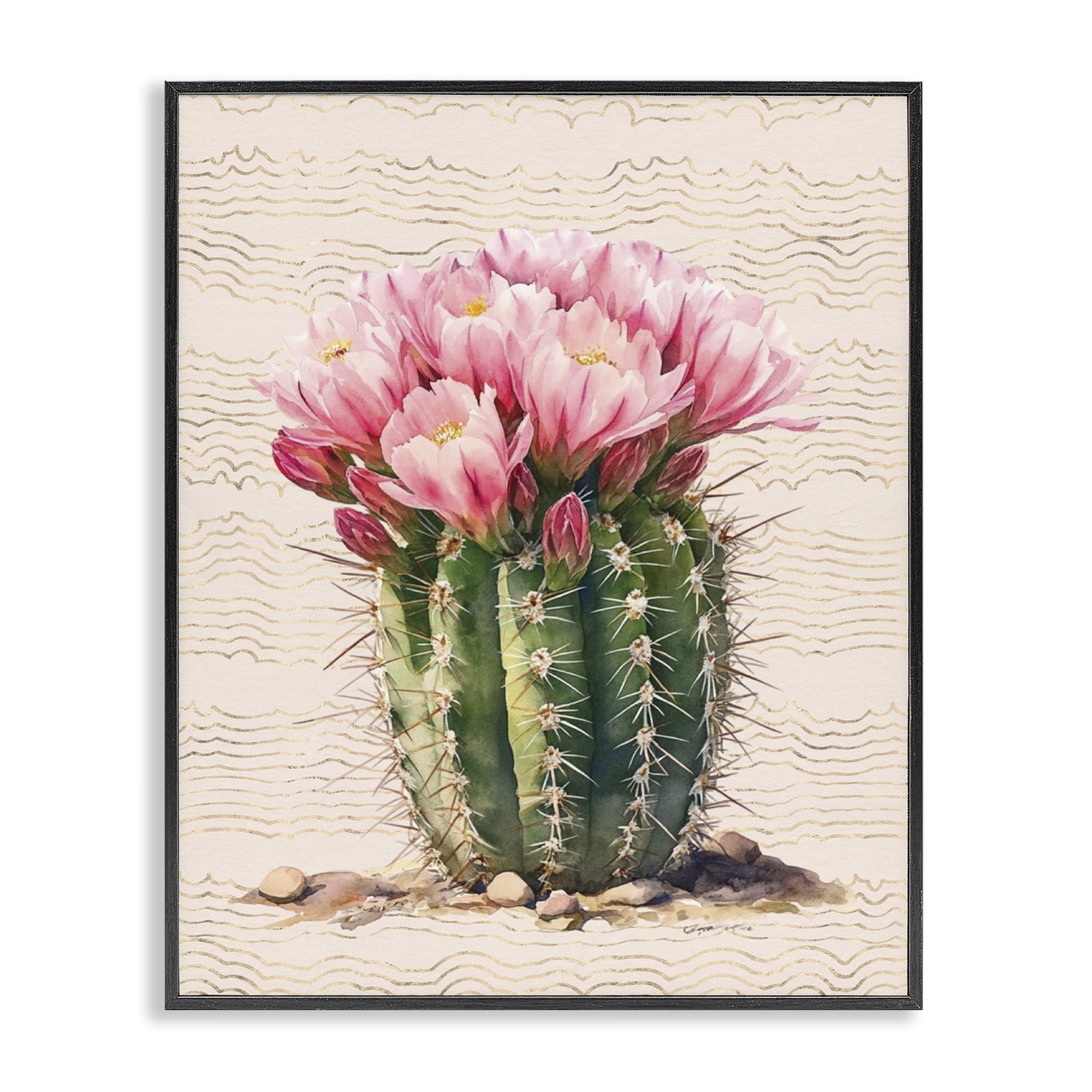 Stupell Industries Blooming Floral Cactus Plants & Flowers Painting Black Framed Art Print Wall Art, 16 x 20