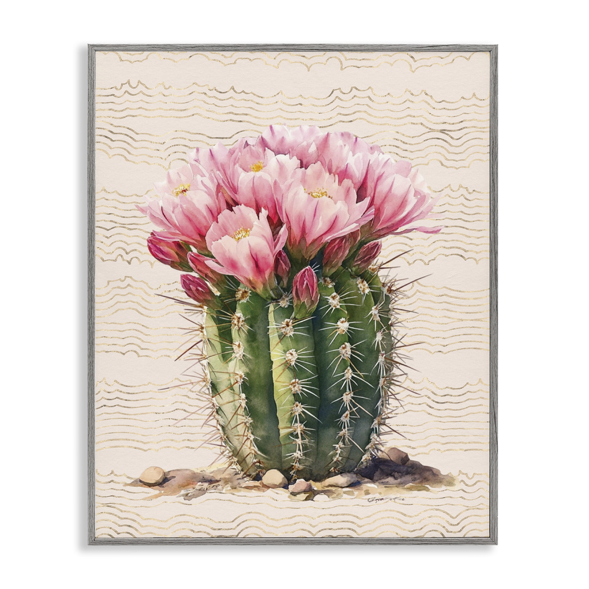 Stupell Industries Blooming Floral Cactus Plants & Flowers Painting Gray Framed Art Print Wall Art, 16 x 20