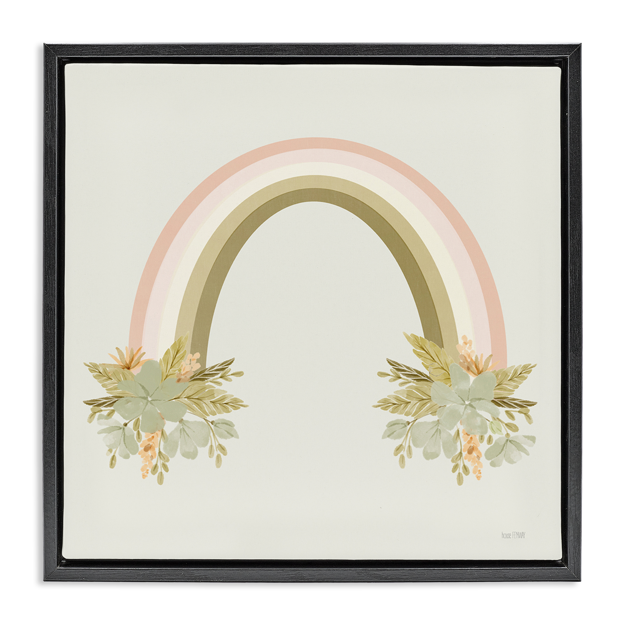 Stupell Industries Blooming Floral Rainbow Landscape & Nature Painting Black Floater Framed Canvas Art Print Wall Art, 25 x 25