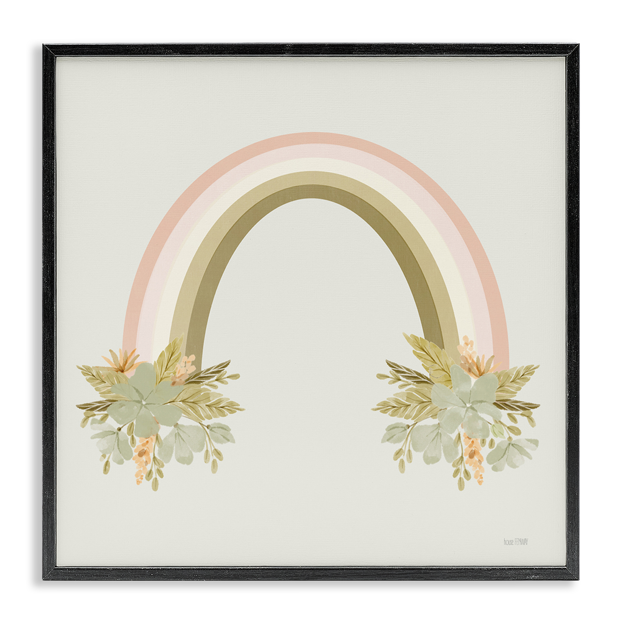 Stupell Industries Blooming Floral Rainbow Landscape & Nature Painting Black Framed Art Print Wall Art, 24 x 24