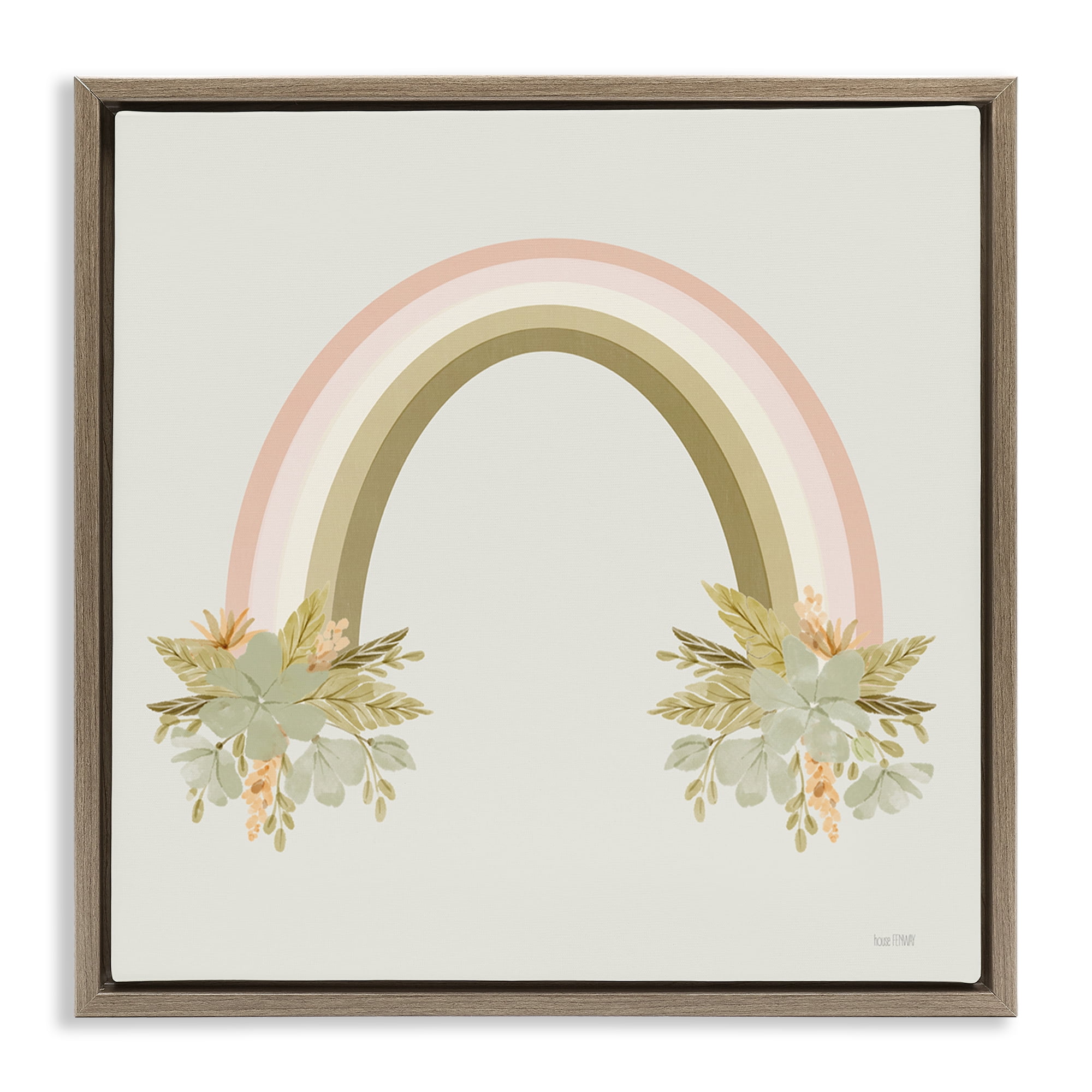 Stupell Industries Blooming Floral Rainbow Landscape & Nature Painting Brown Floater Framed Canvas Art Print Wall Art, 25 x 25