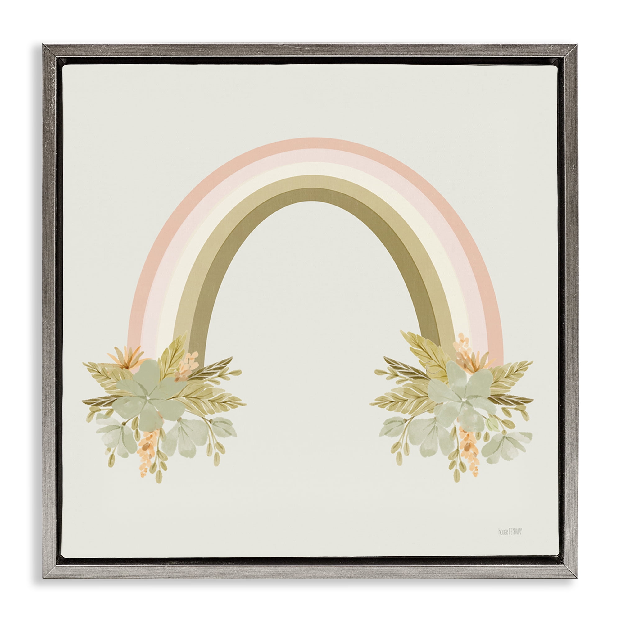 Stupell Industries Blooming Floral Rainbow Landscape & Nature Painting Gray Floater Framed Canvas Art Print Wall Art, 18 x 18