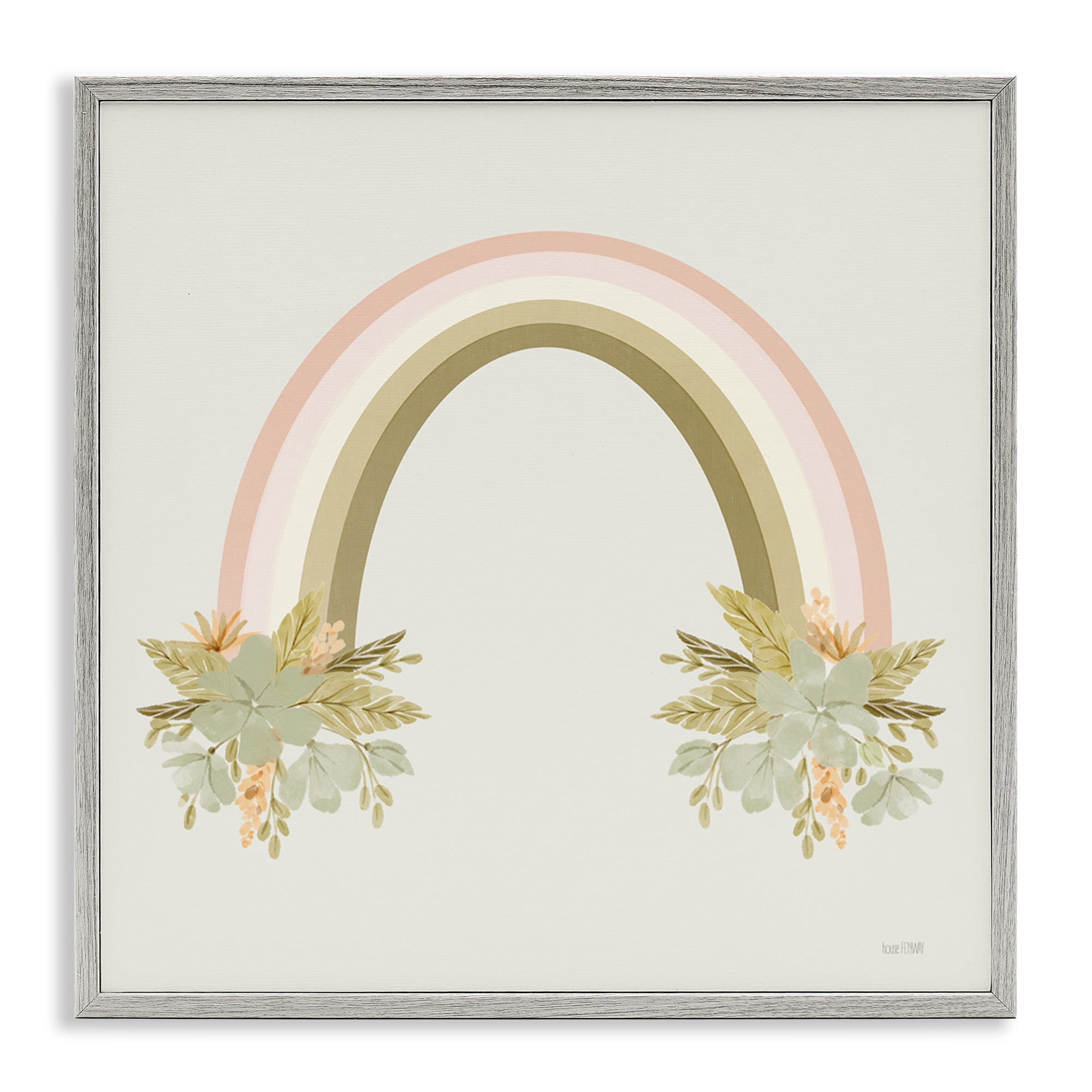 Stupell Industries Blooming Floral Rainbow Landscape & Nature Painting Gray Framed Art Print Wall Art, 12 x 12