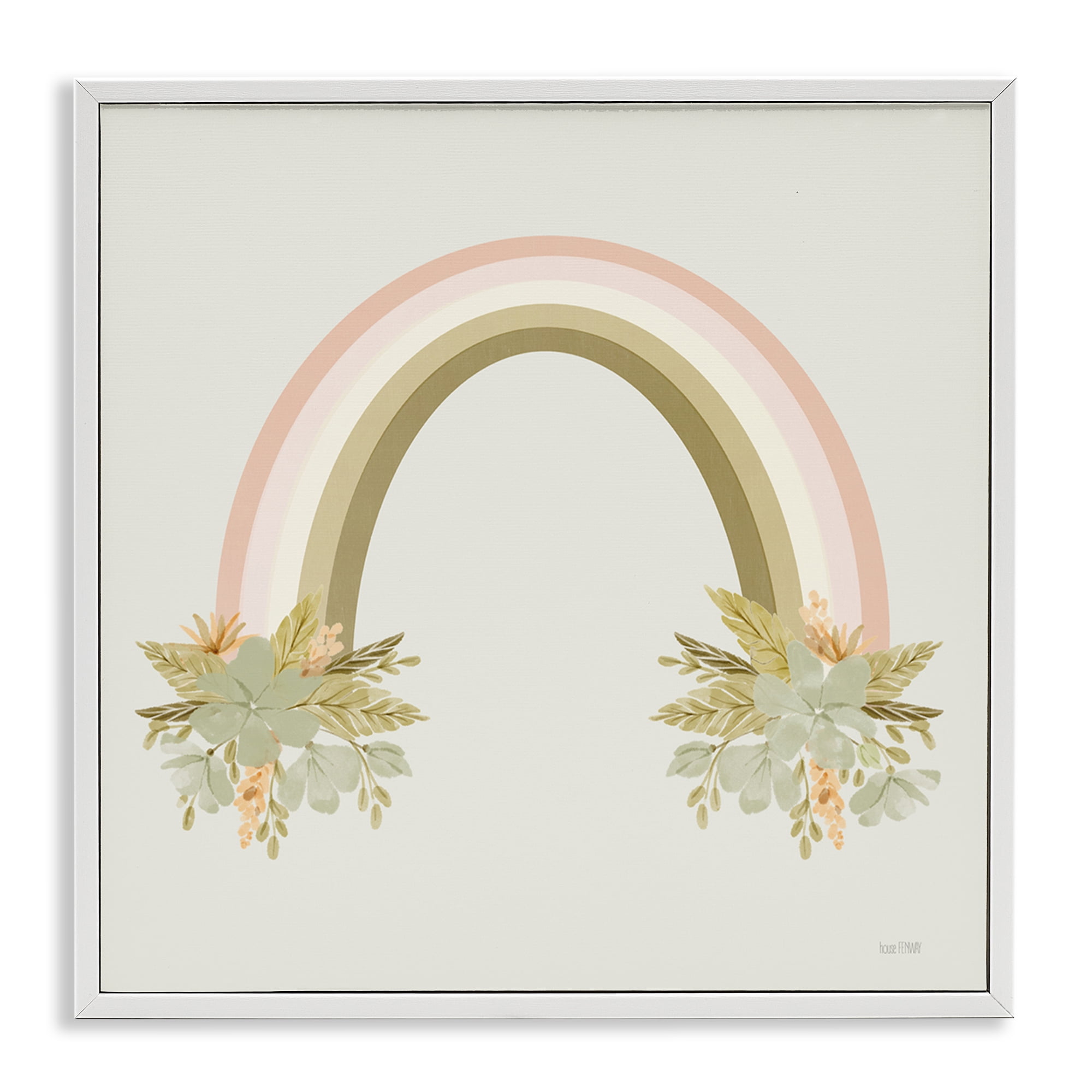 Stupell Industries Blooming Floral Rainbow Landscape & Nature Painting White Framed Art Print Wall Art, 12 x 12