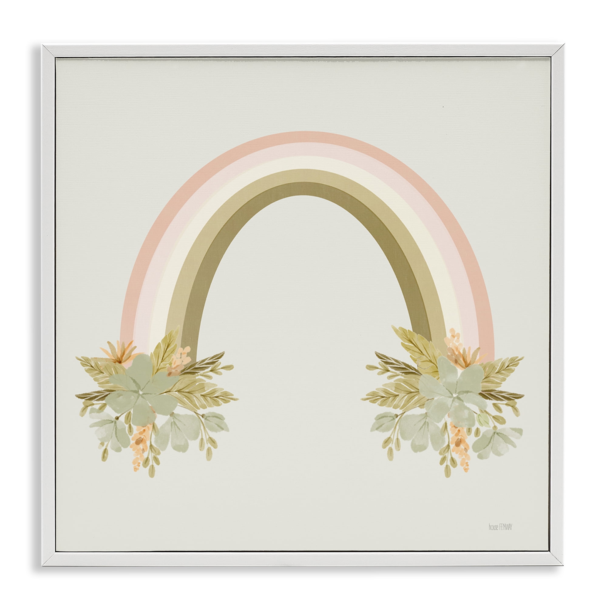 Stupell Industries Blooming Floral Rainbow Landscape & Nature Painting White Framed Art Print Wall Art, 24 x 24