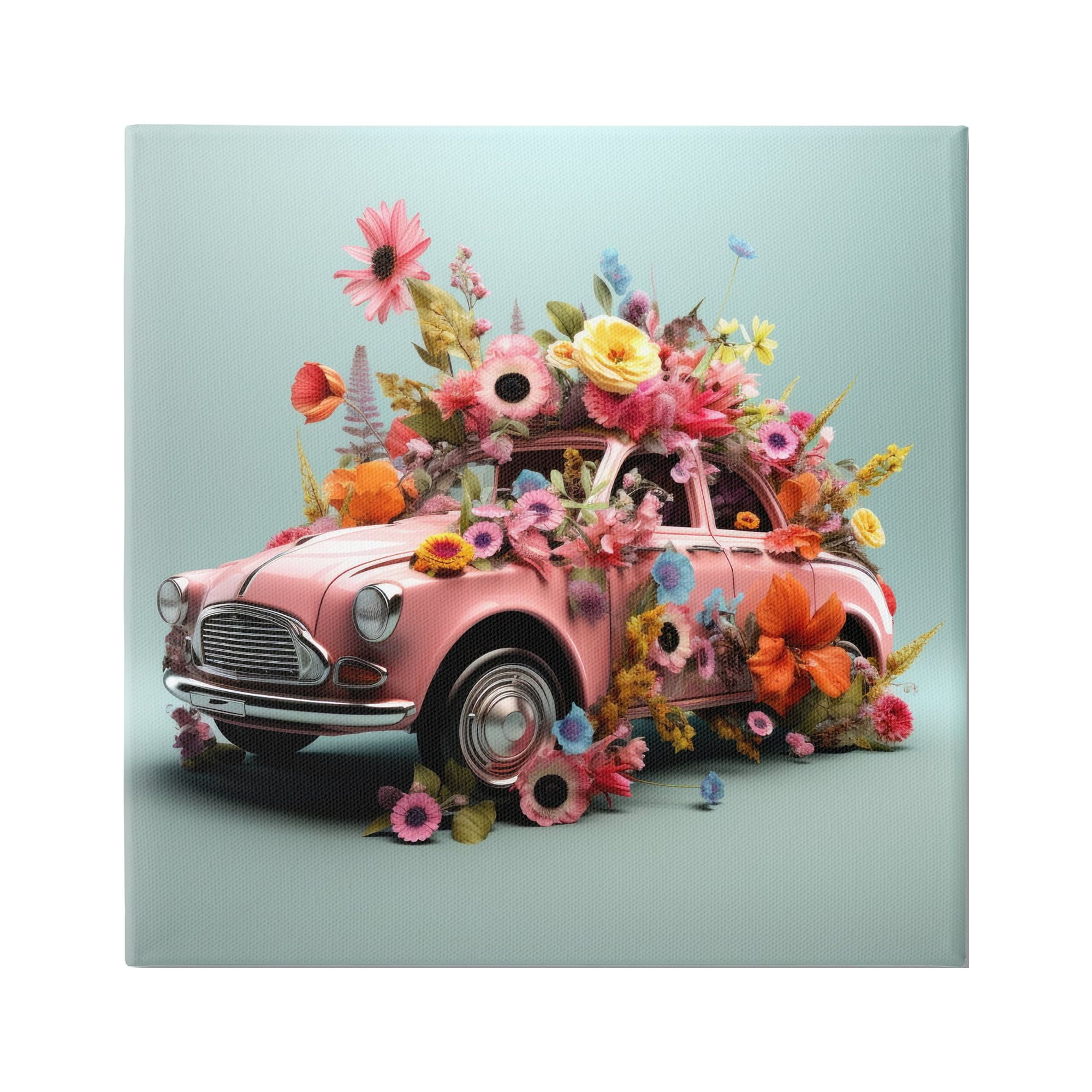 Stupell Industries Blooming Florals Antique Car Transportation Painting Gallery Wrapped Canvas Art Print Wall Art, 17 x 17