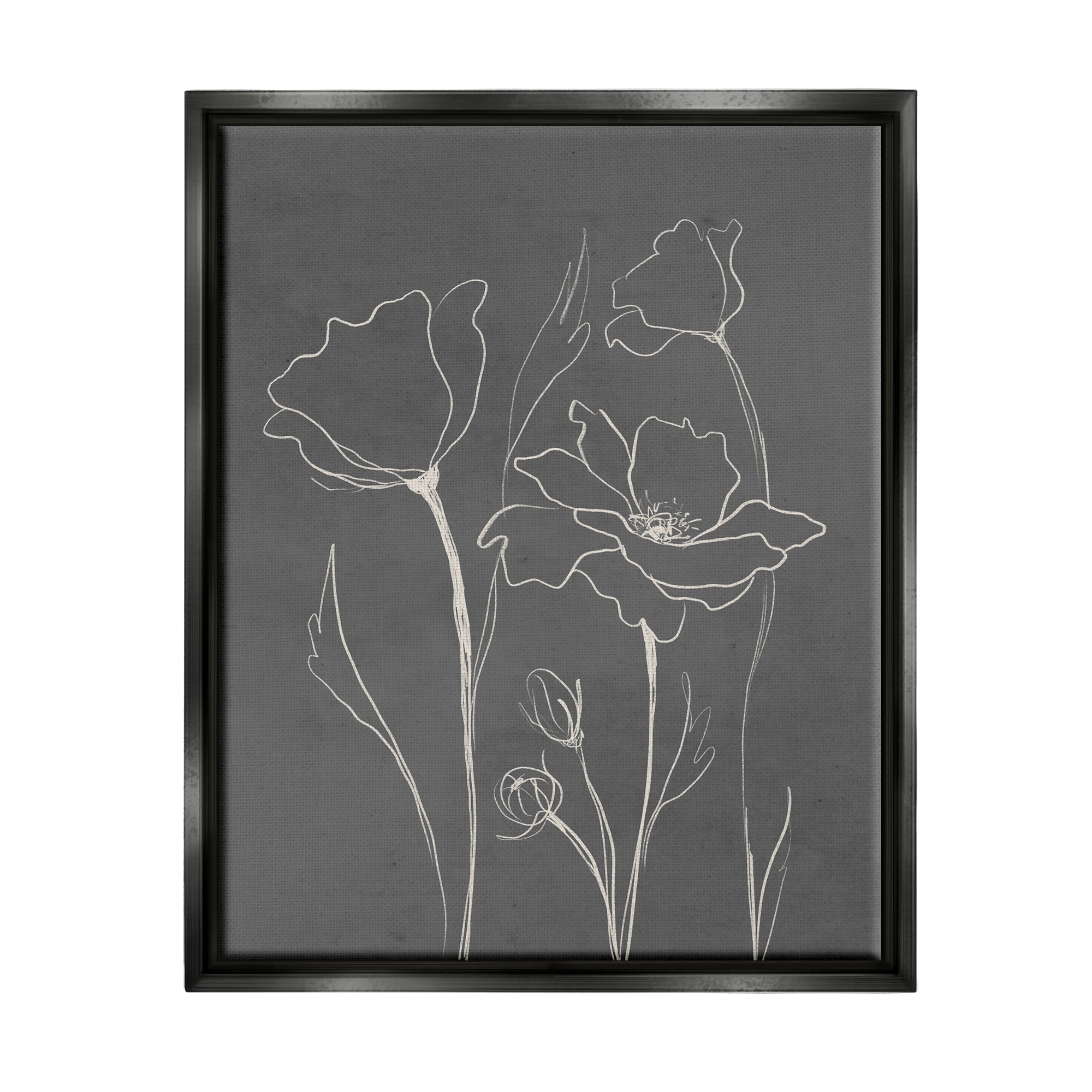 Stupell Industries Blooming Flower Buds Casual Grey Line Doodle Graphic Art Jet Black Floating Framed Canvas Print Wall Art, Design by Elizabeth Medley