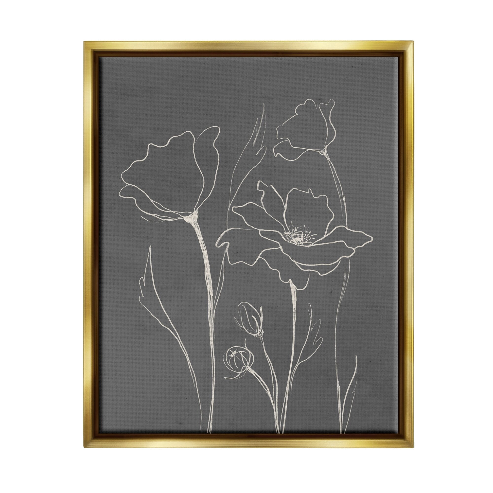 Stupell Industries Blooming Flower Buds Casual Grey Line Doodle Graphic Art Metallic Gold Floating Framed Canvas Print Wall Art, Design by Elizabeth Medley