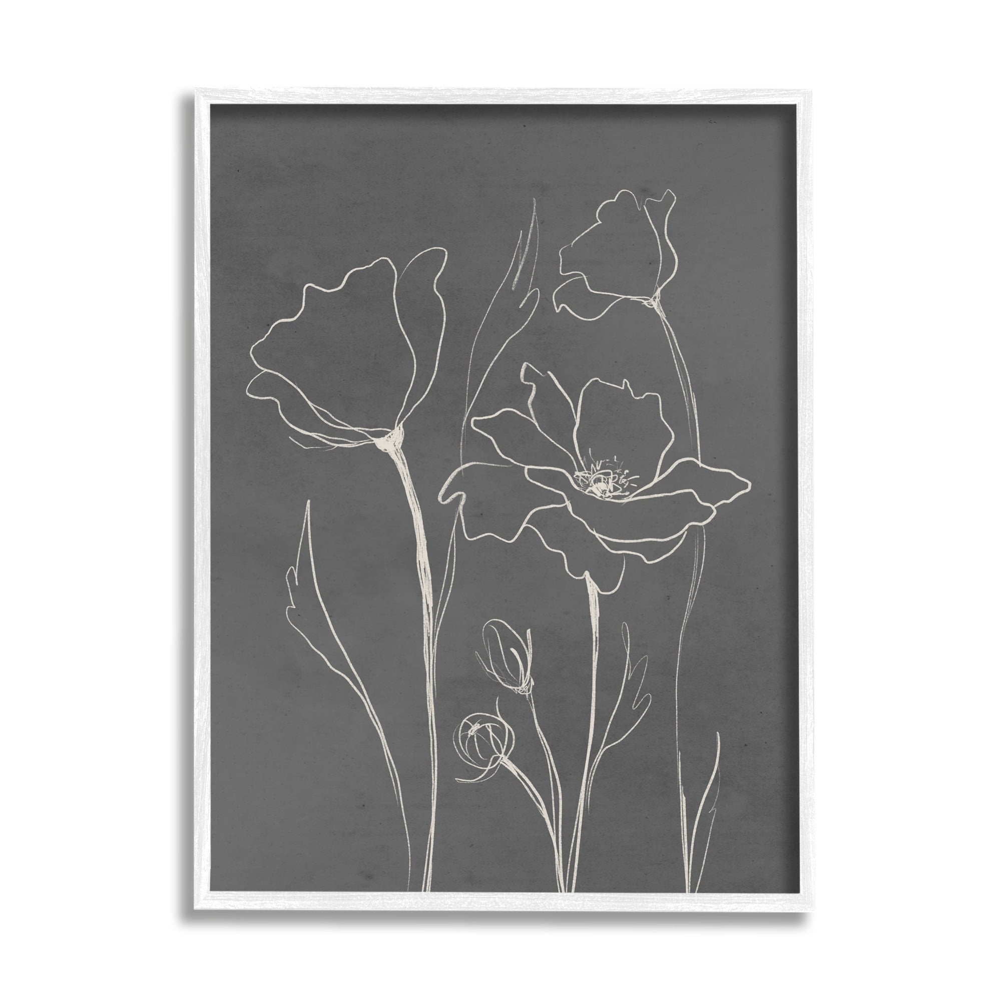 Stupell Industries Blooming Flower Buds Casual Grey Line Doodle Graphic Art White Framed Art Print Wall Art, Design by Elizabeth Medley