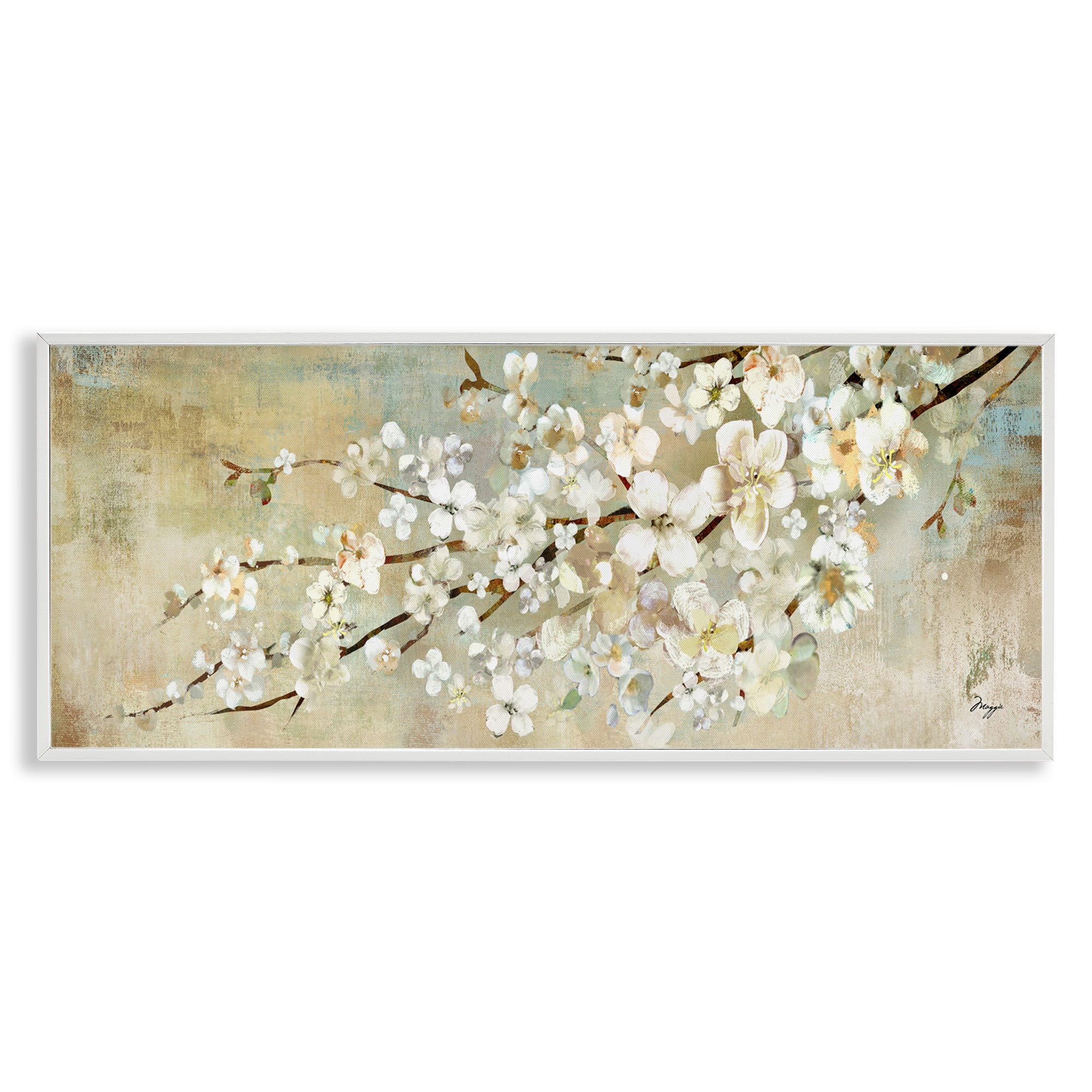 Stupell Industries Blooming Flower Tree Branch Painting Botanical & Floral Painting White Framed Art Print Wall Art, 24 x 10