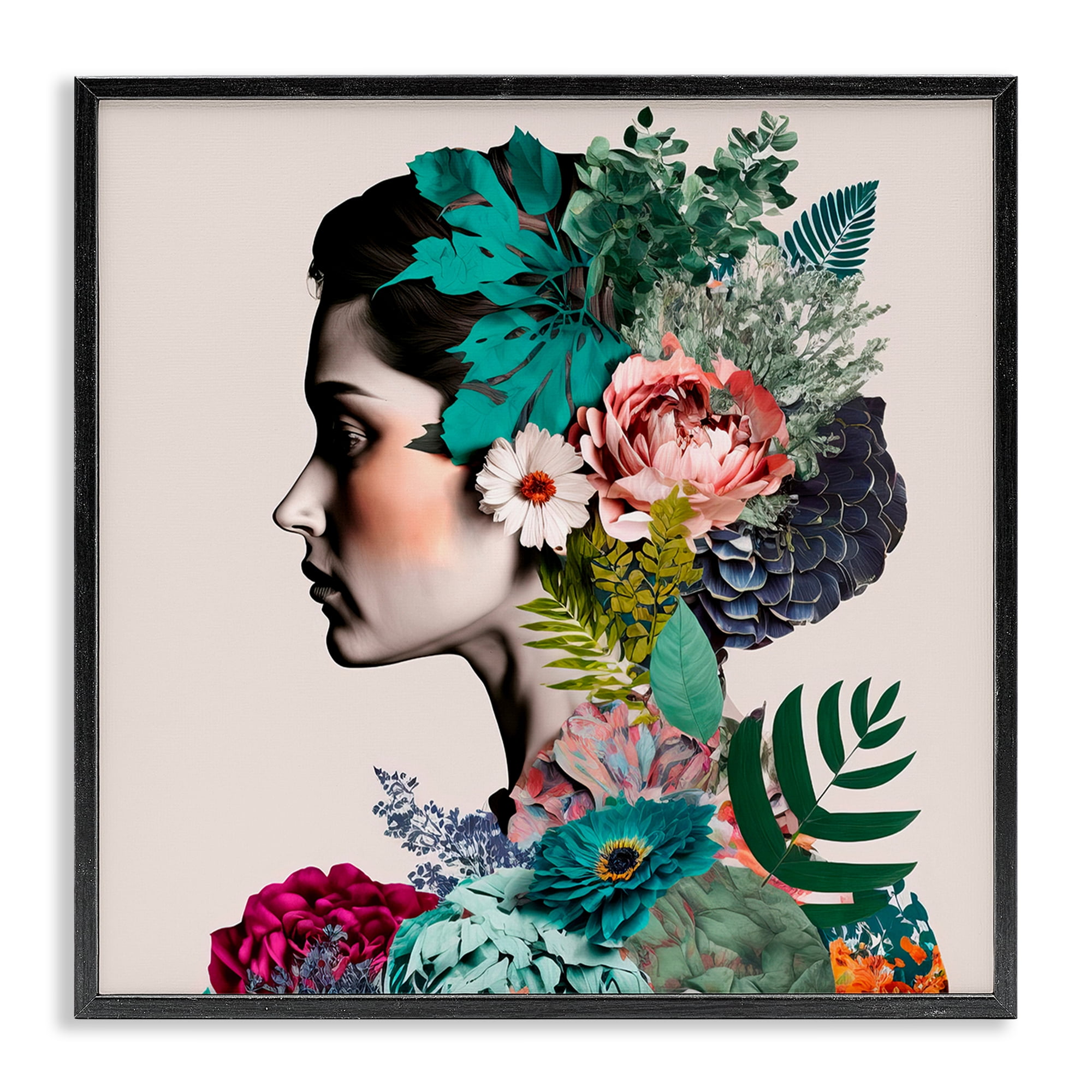 Stupell Industries Blooming Flowers Visage People Painting Black Framed Art Print Wall Art, 12 x 12