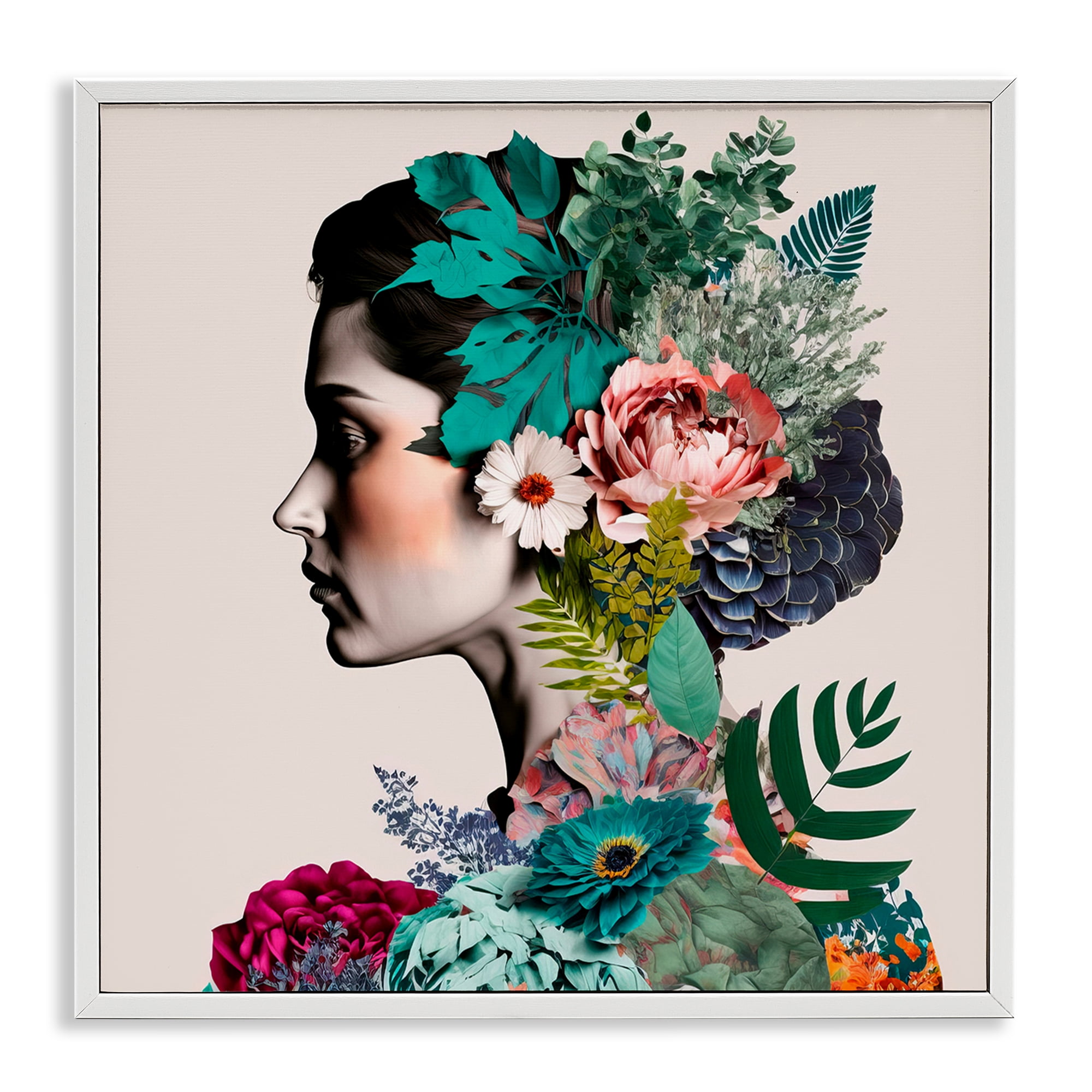 Stupell Industries Blooming Flowers Visage People Painting White Framed Art Print Wall Art, 12 x 12
