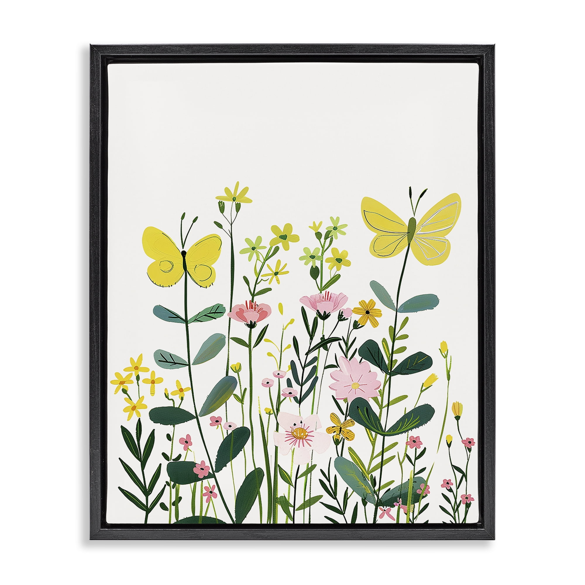 Stupell Industries Blooming Garden Butterflies Plants & Flowers Painting Black Floater Framed Canvas Art Print Wall Art, 25 x 31