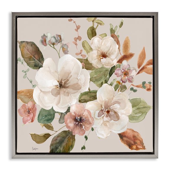 Stupell Industries Blooming Garden Flower Bundle Floral Painting Gray Floater Framed Canvas Art Print Wall Art, 25 x 25