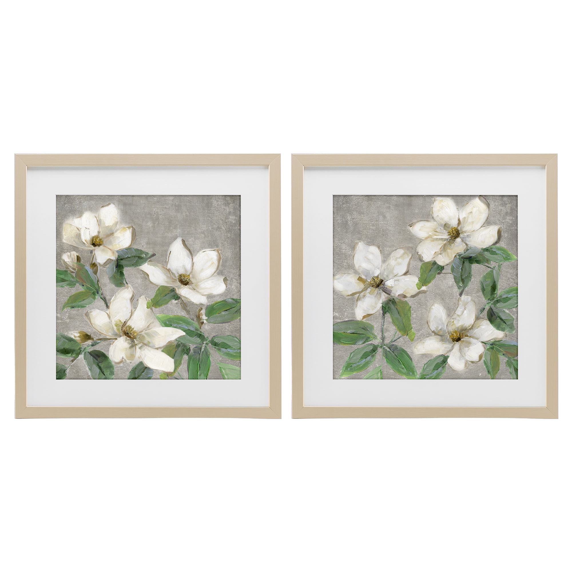 Stupell Industries Blooming Ivory Magnolias 2 Piece Birch Framed Print Under Glass Set, design by Sally Swatland
