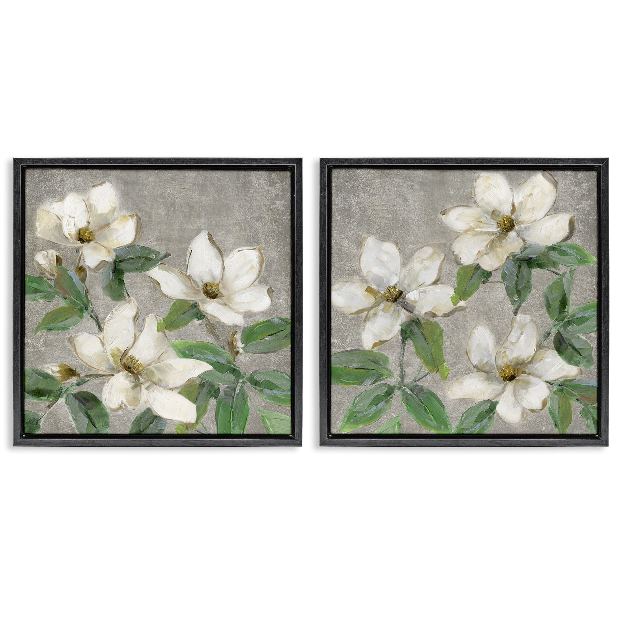 Stupell Industries Blooming Ivory Magnolias 2 Piece Black Framed Floater Canvas Set, design by Sally Swatland